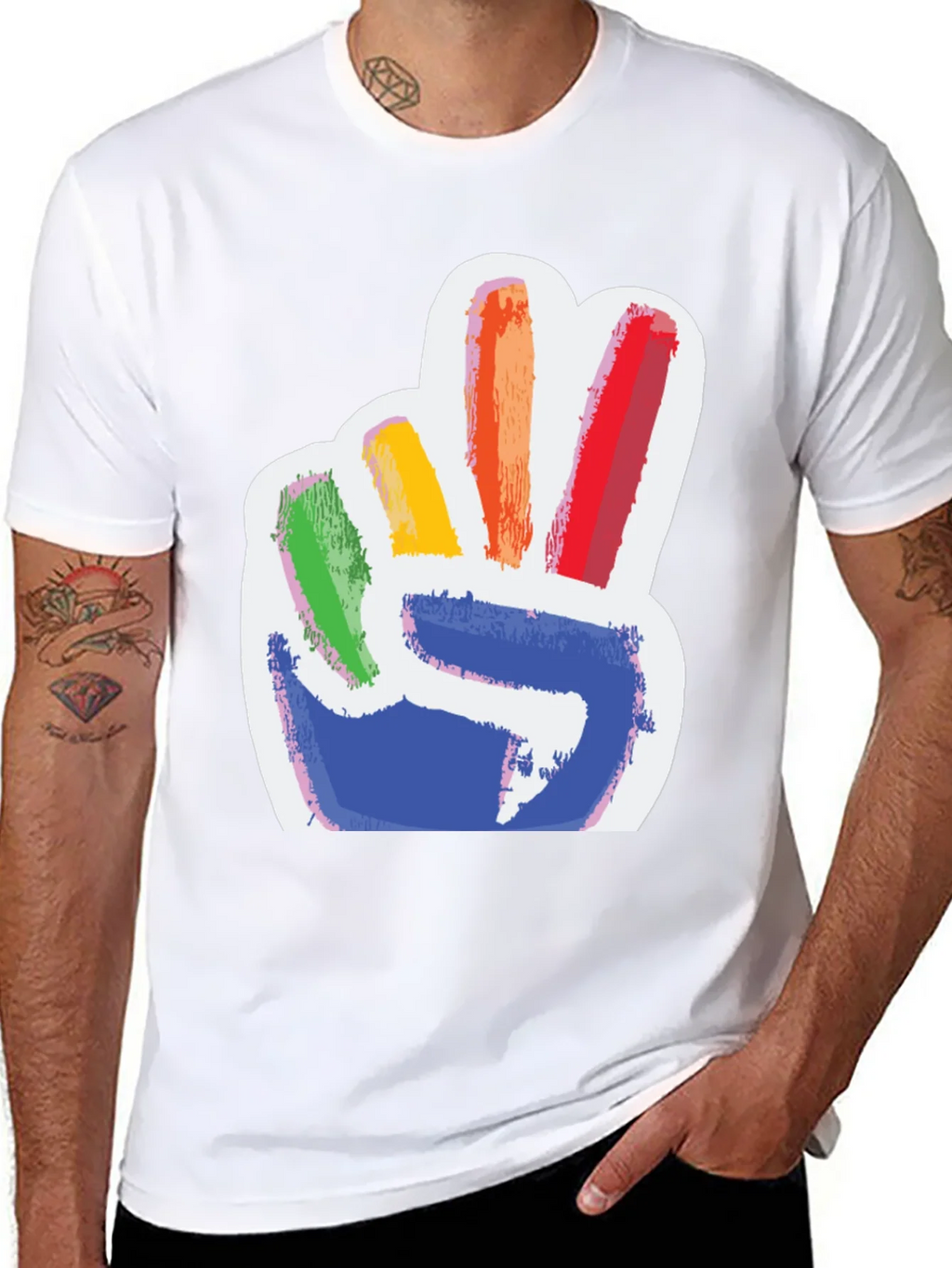 Rainbow Peace Sign Graphic Tee - Mens Black T-Shirt product image 7