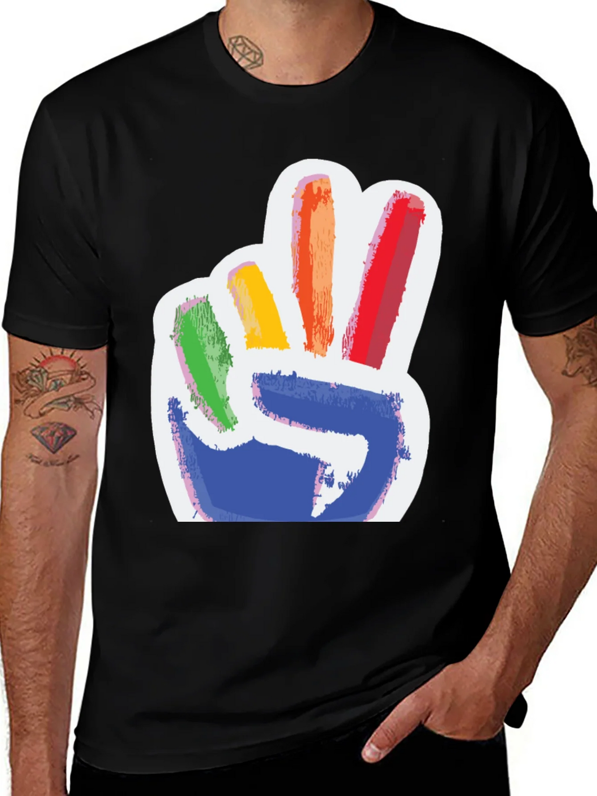 Rainbow Peace Sign Graphic Tee - Mens Black T-Shirt product image 1