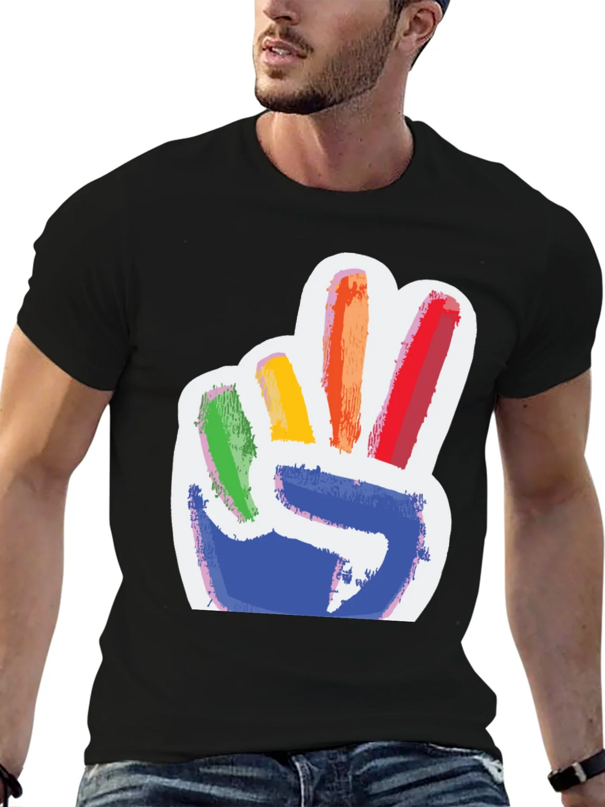 Rainbow Peace Sign Graphic Tee - Mens Black T-Shirt product image 6