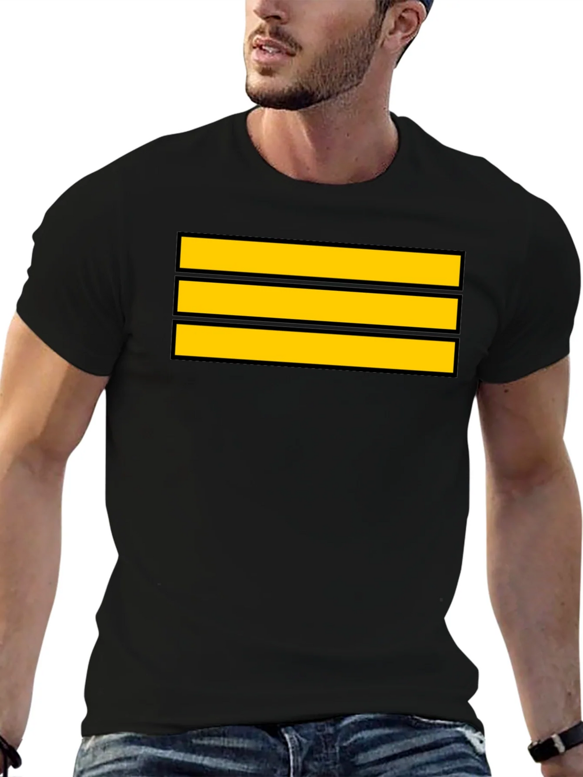 Captain Stripes Black Tee - Bold Yellow Lines product image 6