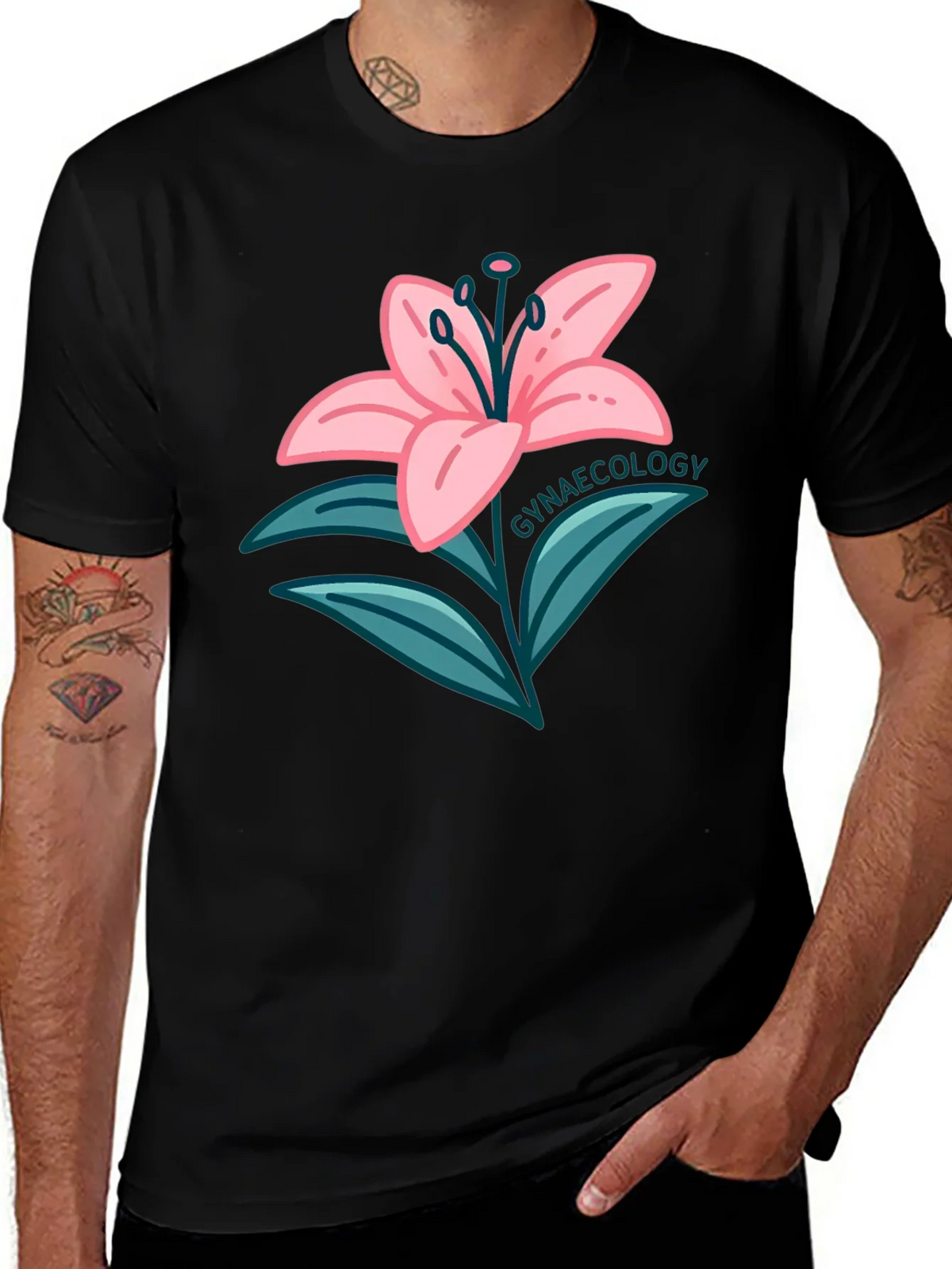 Gynaecology Lily Flower Black T-Shirt product image 1