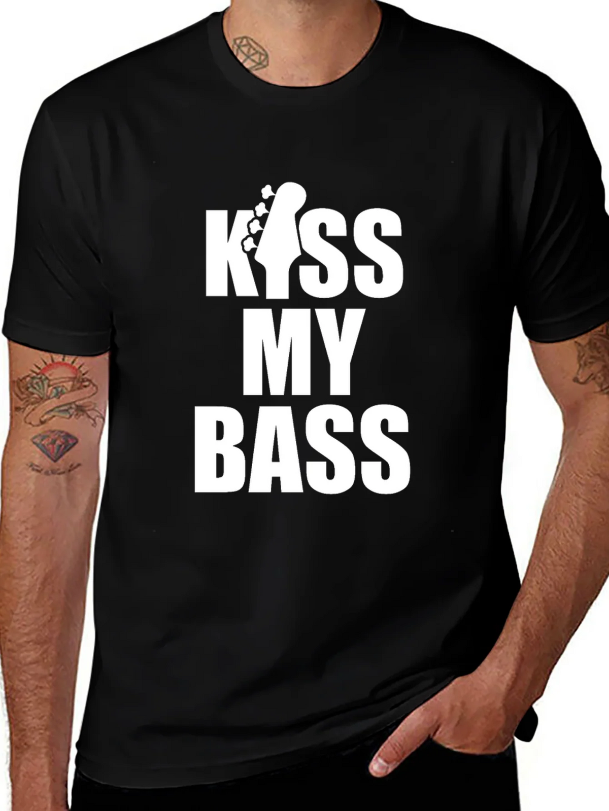 Kiss My Bass Guitar Black T-Shirt product image 1