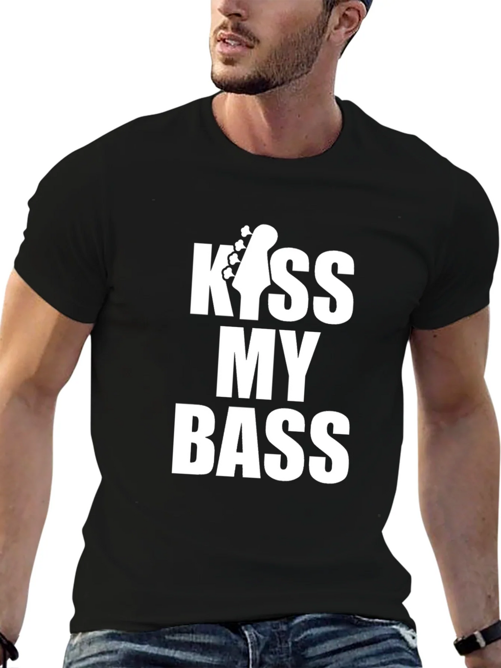 Kiss My Bass Guitar Black T-Shirt product image 6