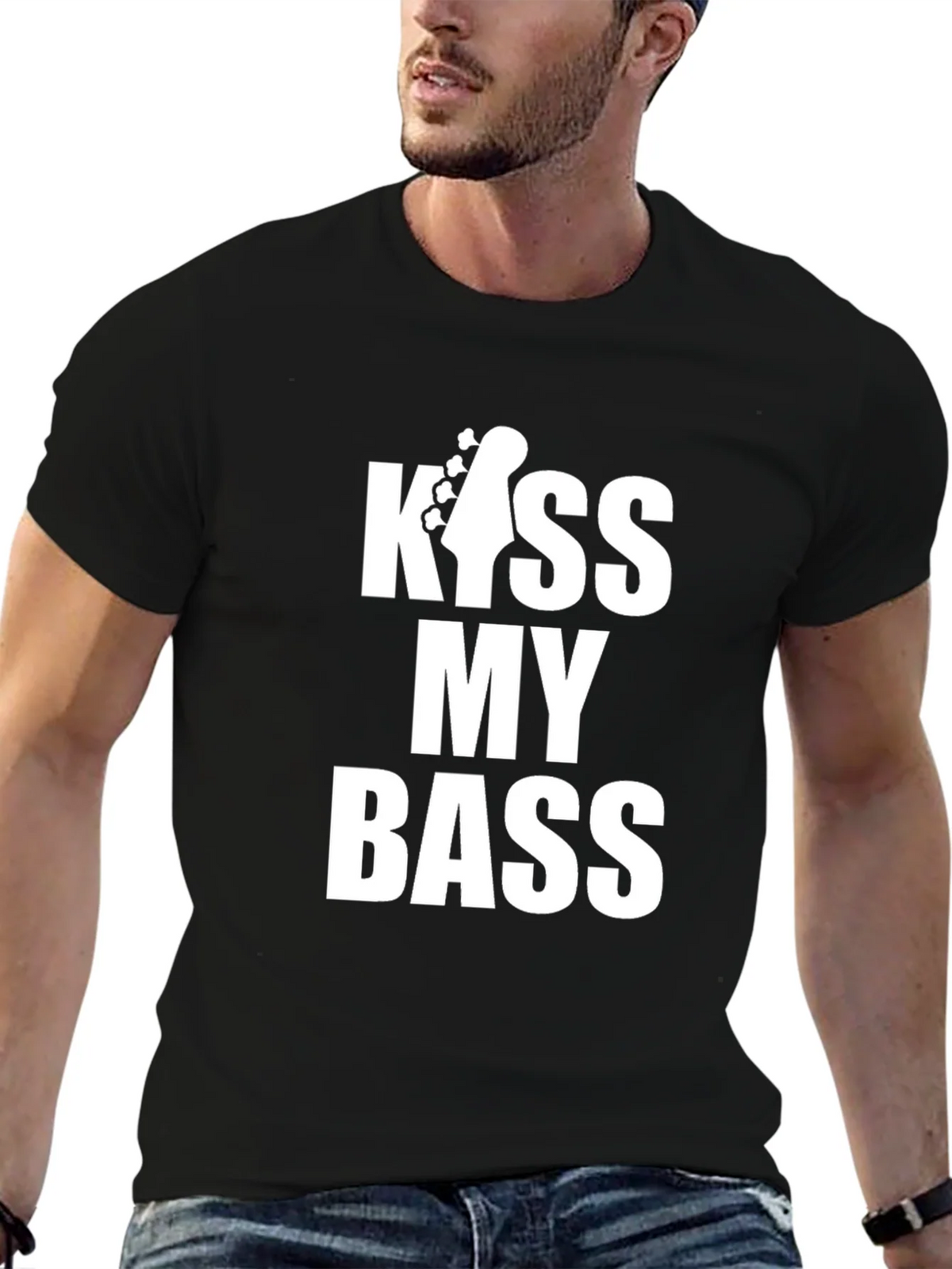 Kiss My Bass Guitar Black T-Shirt product image 6