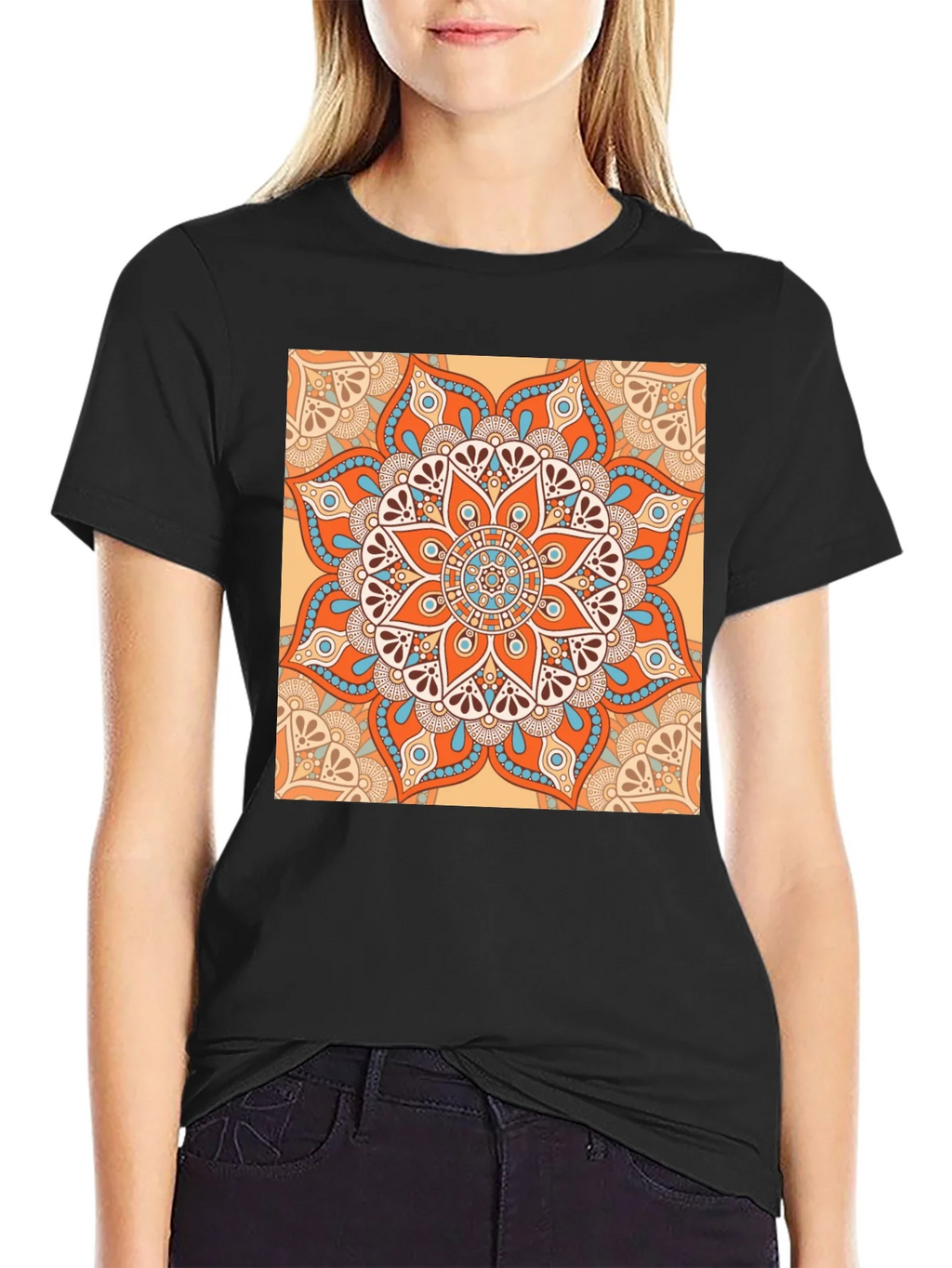 Black T-Shirt with Geometric Mandala Print product image 2
