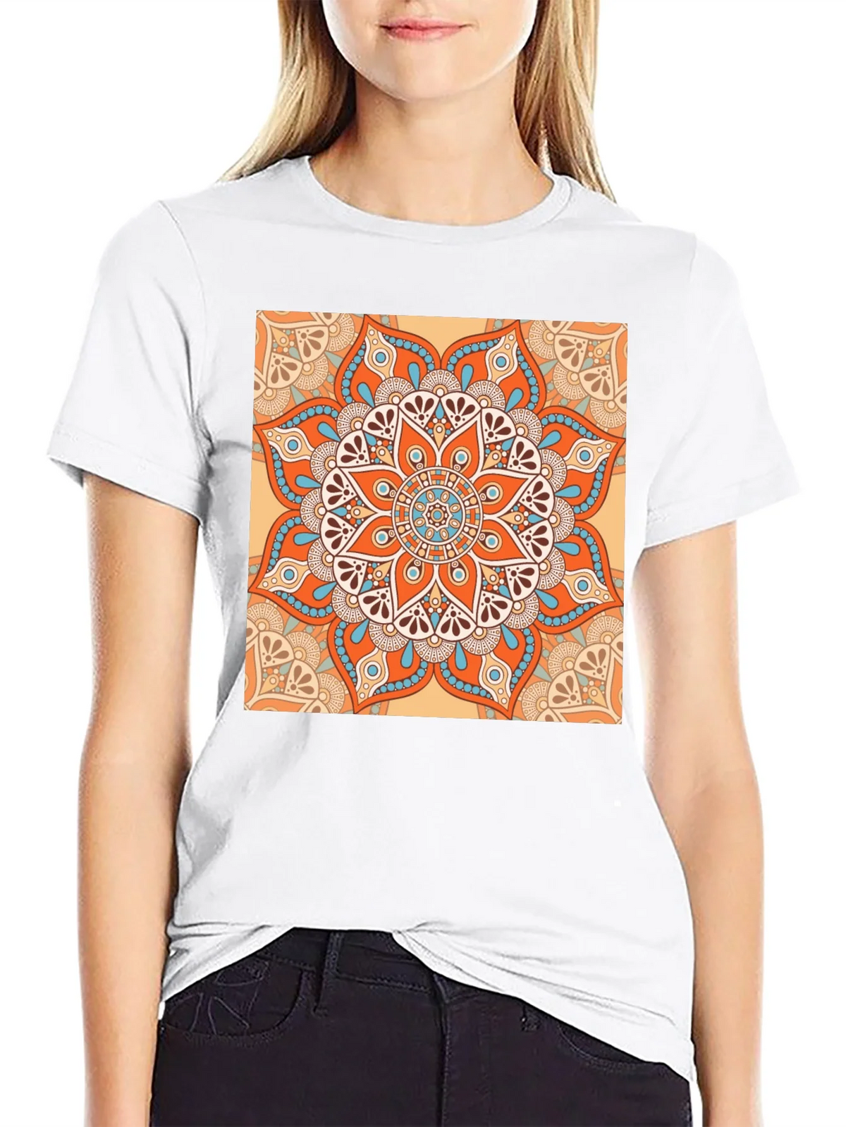 Black T-Shirt with Geometric Mandala Print product image 8