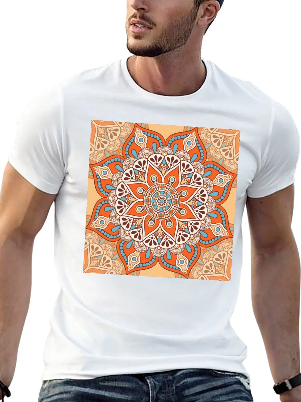 Black T-Shirt with Geometric Mandala Print product image 12