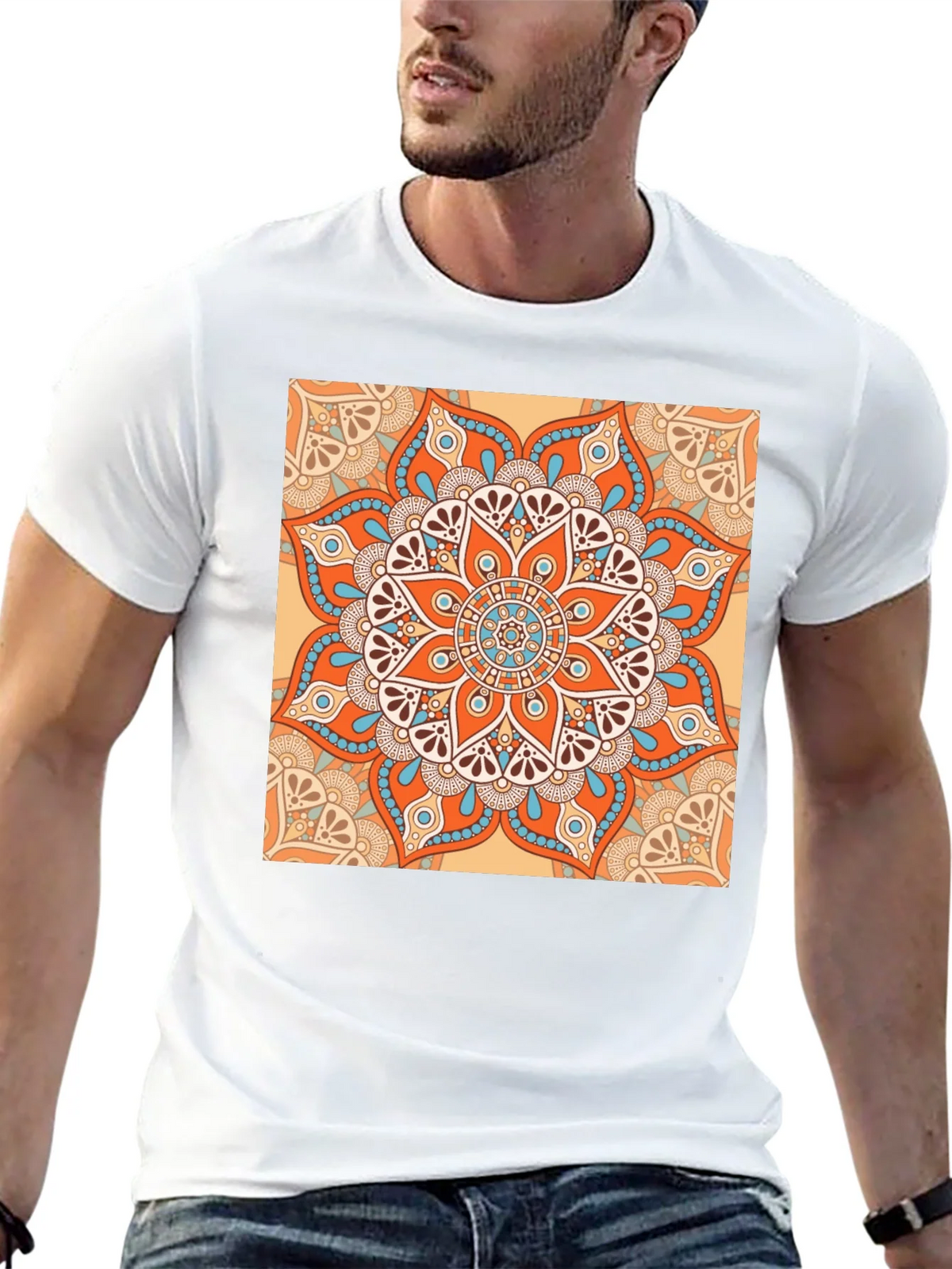 Black T-Shirt with Geometric Mandala Print product image 12