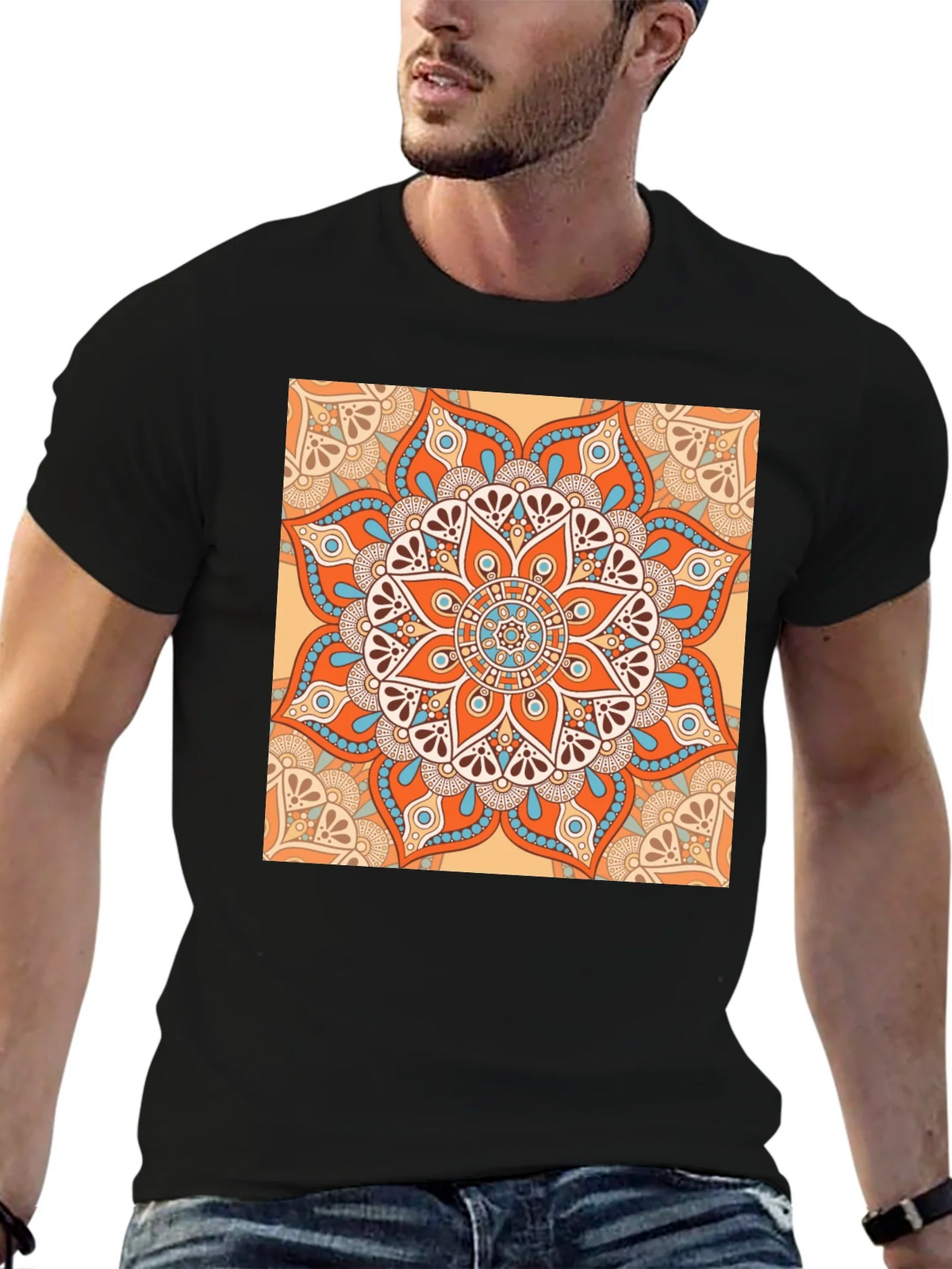 Black T-Shirt with Geometric Mandala Print product image 6