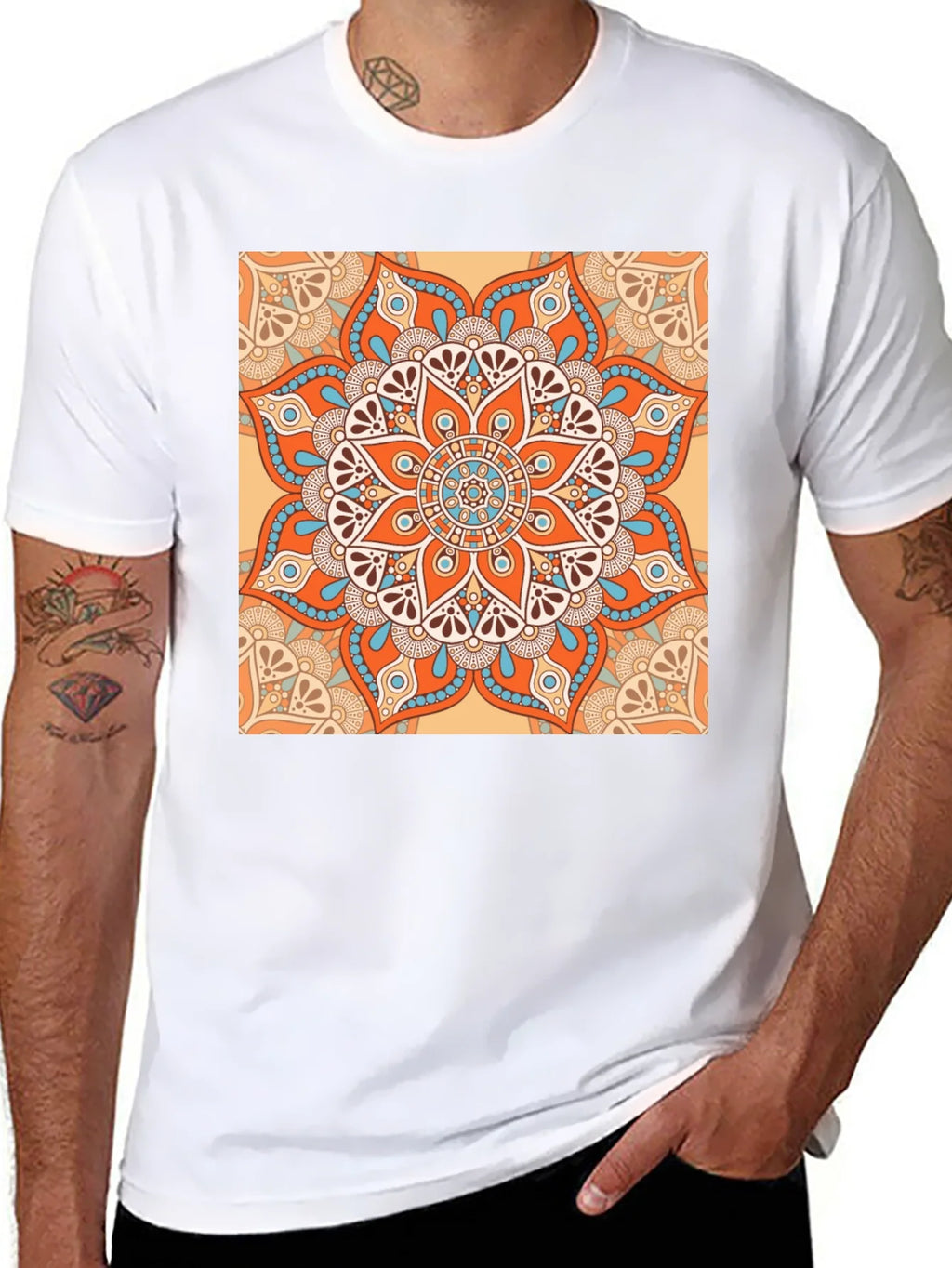 Black T-Shirt with Geometric Mandala Print product image 7