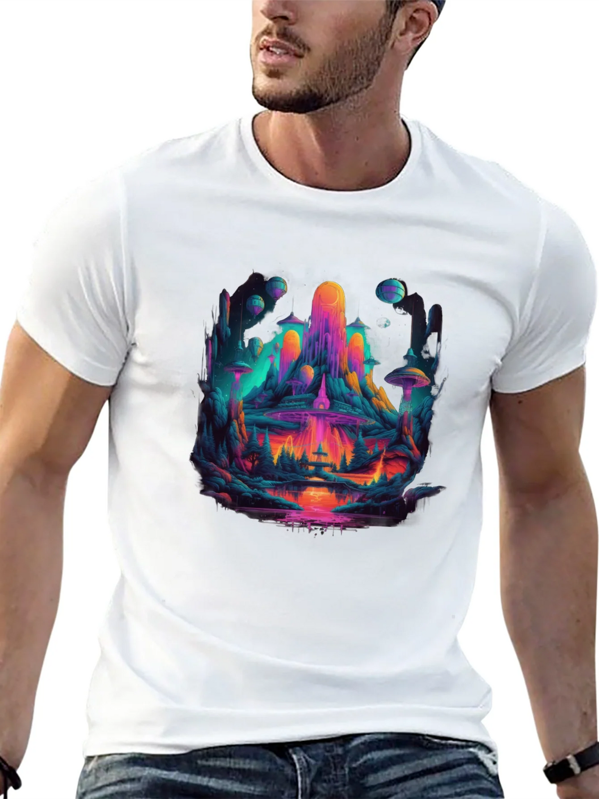 Vibrant Sci-Fi Landscape Graphic T-Shirt product image 12