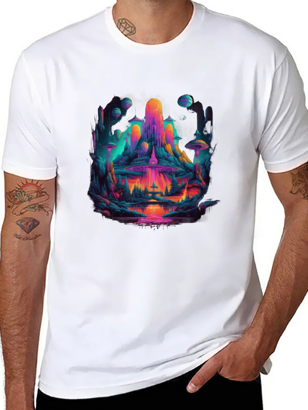 Vibrant Sci-Fi Landscape Graphic T-Shirt product image 7