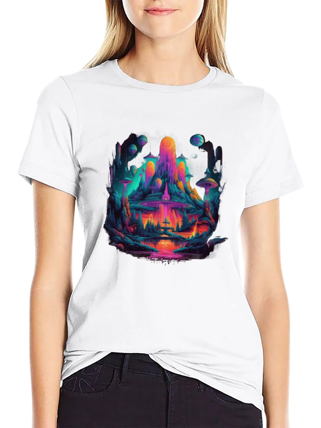 Vibrant Sci-Fi Landscape Graphic T-Shirt product image 8