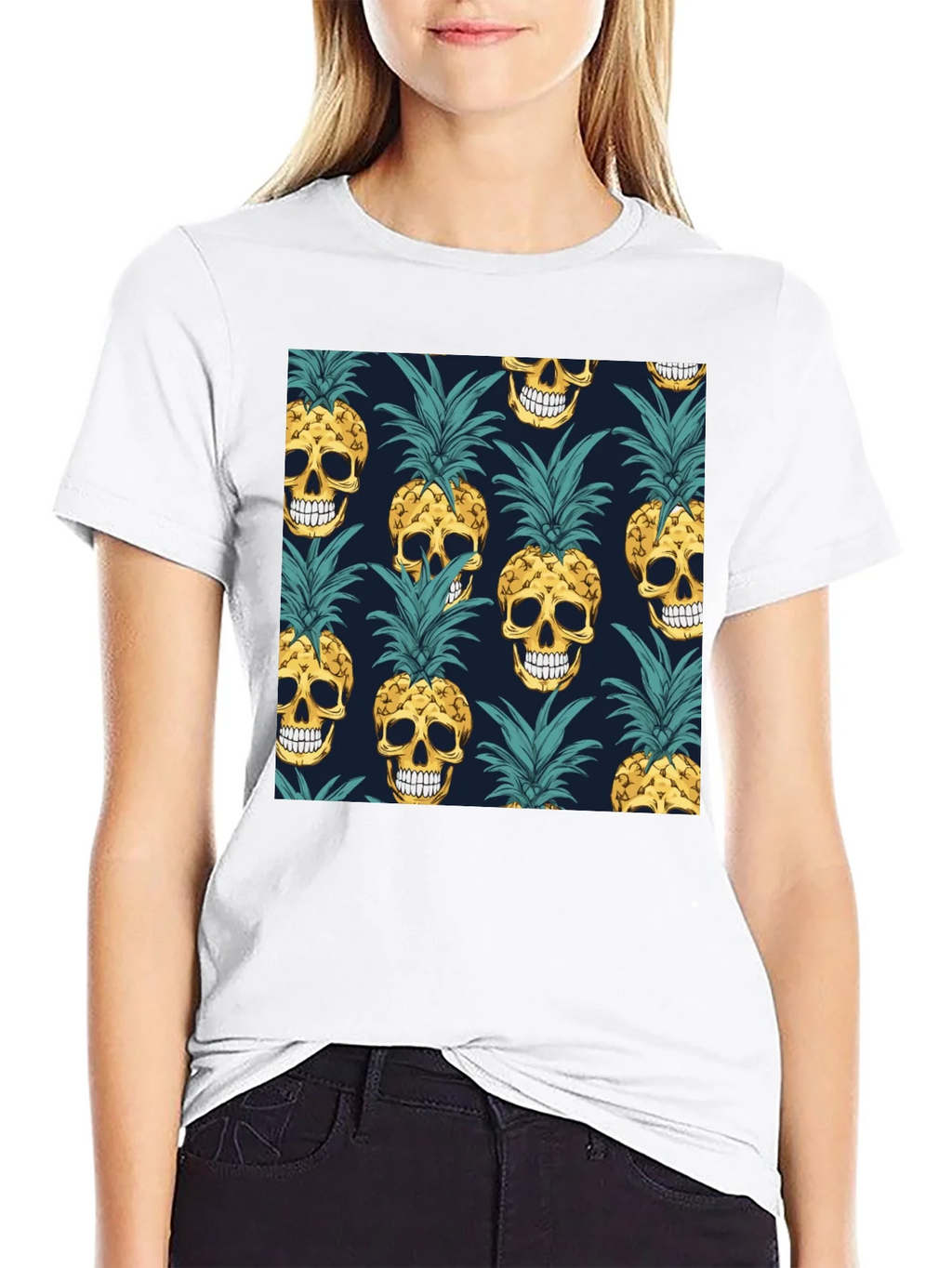Skull Pineapple Print Black T-Shirt product image 8