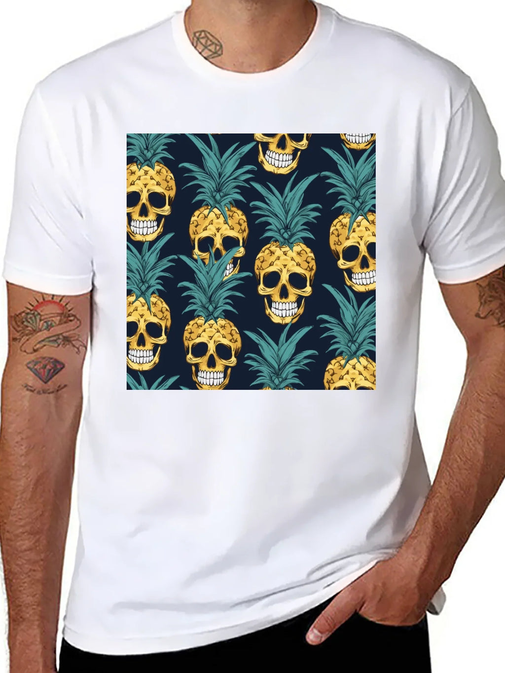 Skull Pineapple Print Black T-Shirt product image 7