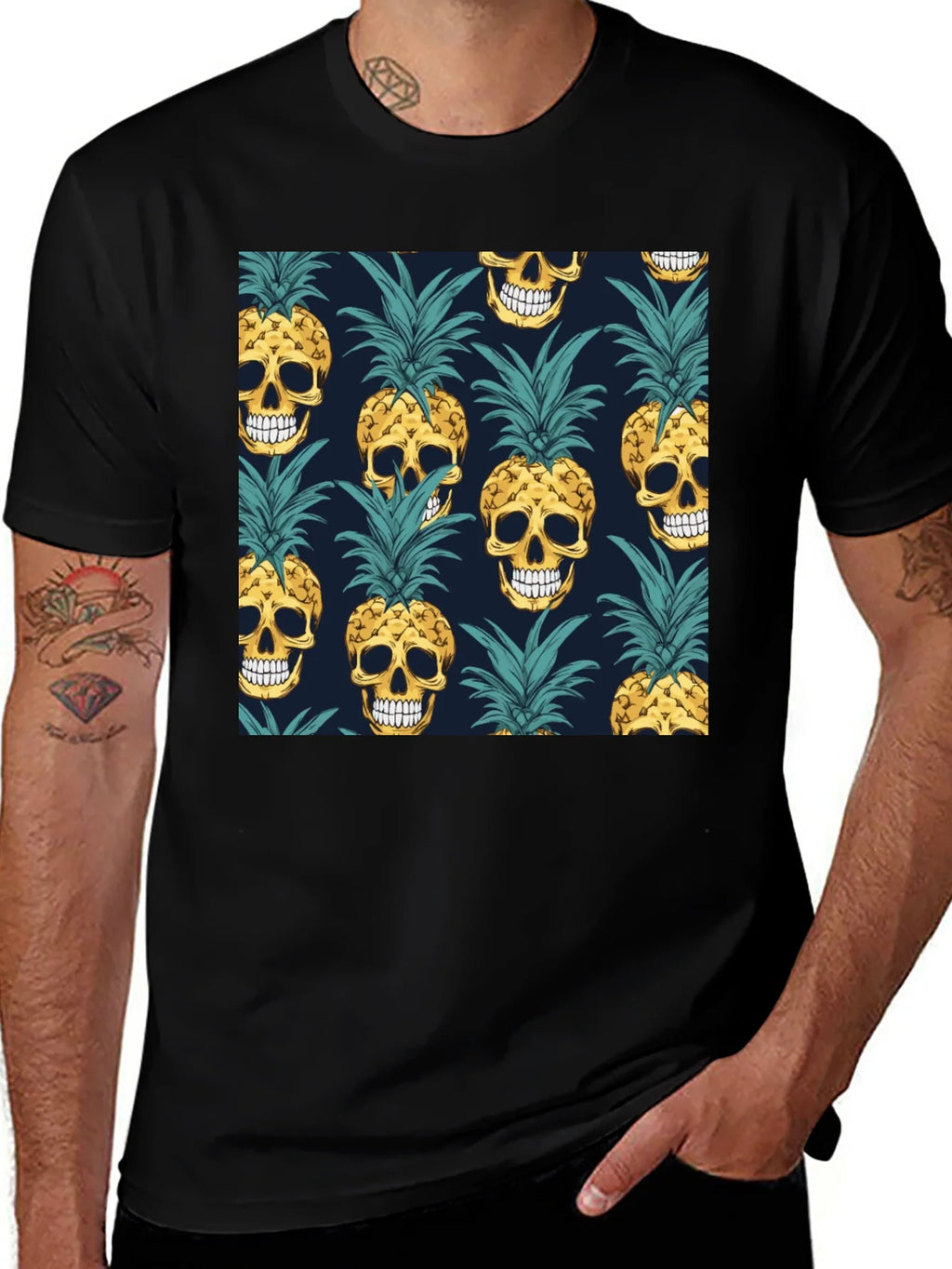 Skull Pineapple Print Black T-Shirt product image 1