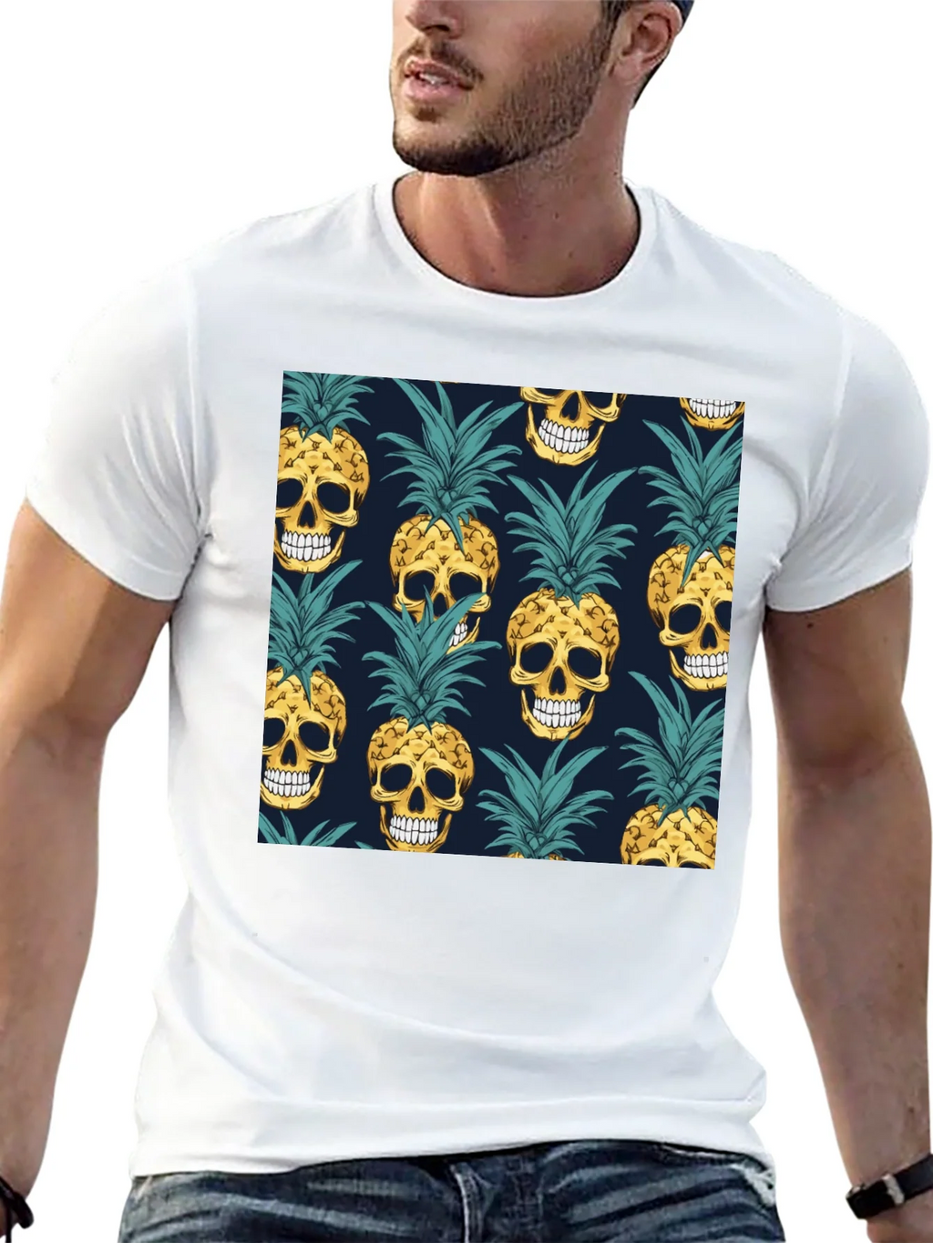 Skull Pineapple Print Black T-Shirt product image 12