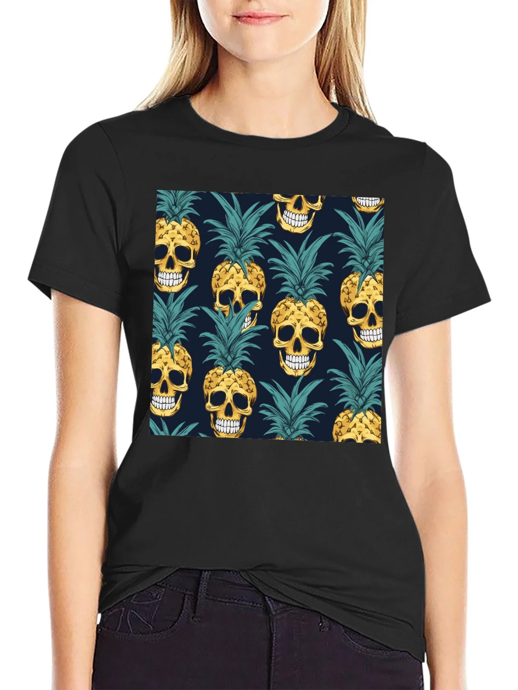 Skull Pineapple Print Black T-Shirt product image 2