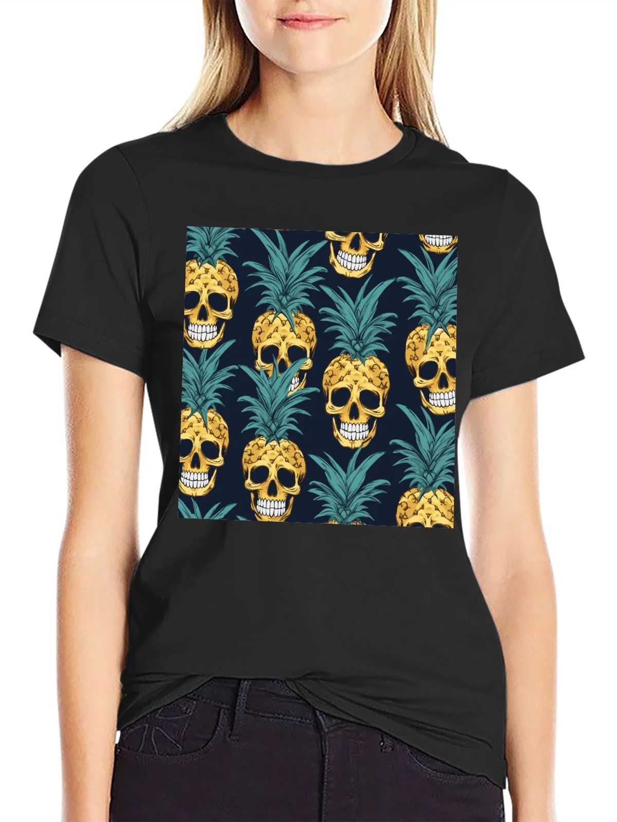 Skull Pineapple Print Black T-Shirt product image 2