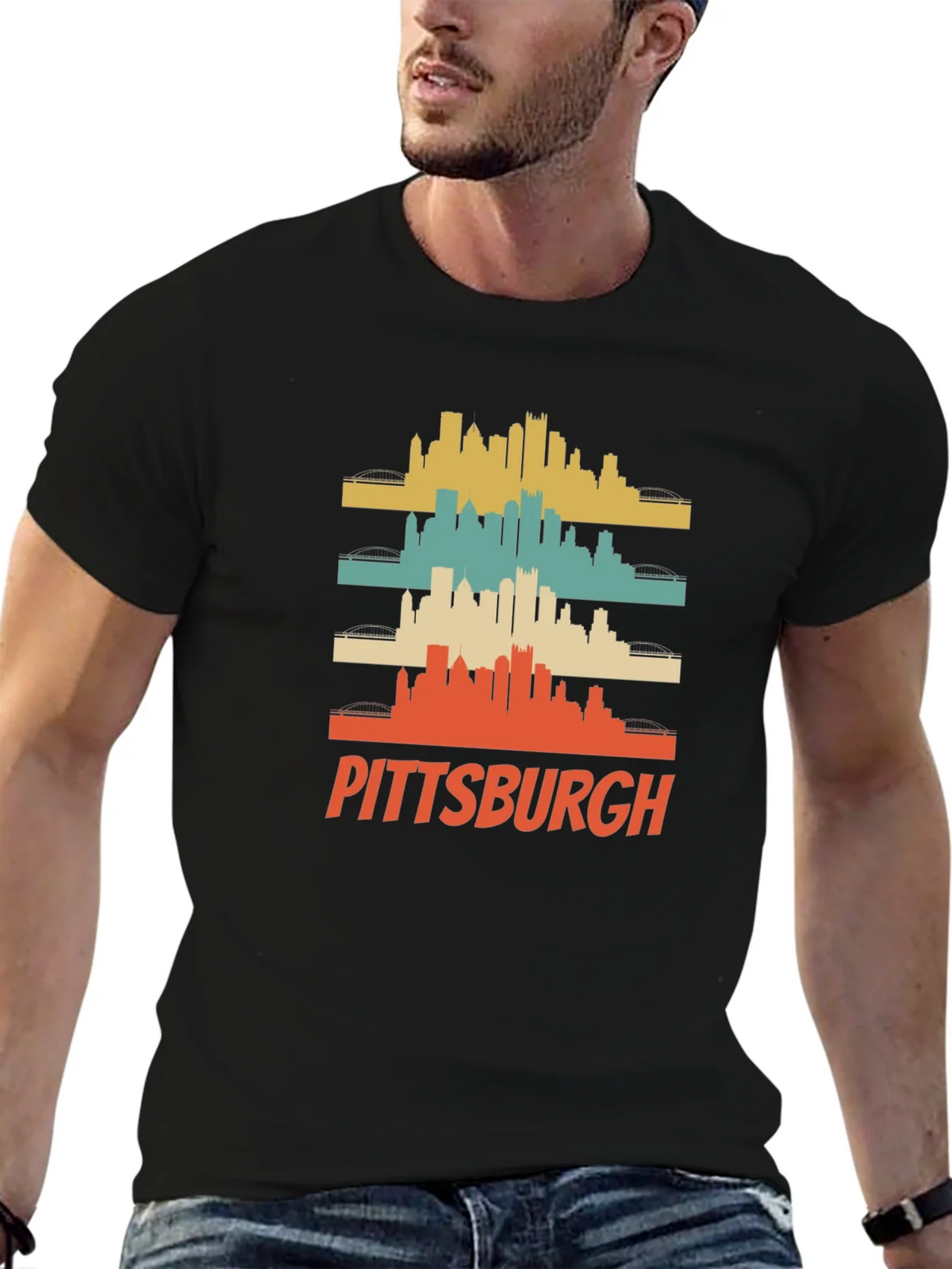 Pittsburgh Retro Skyline Graphic T-Shirt product image 4