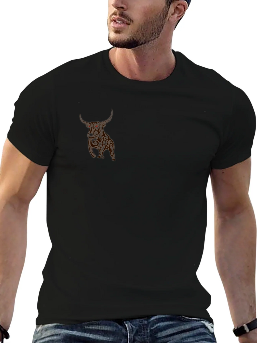 Mens Black T-Shirt with Bull Graphic product image 6