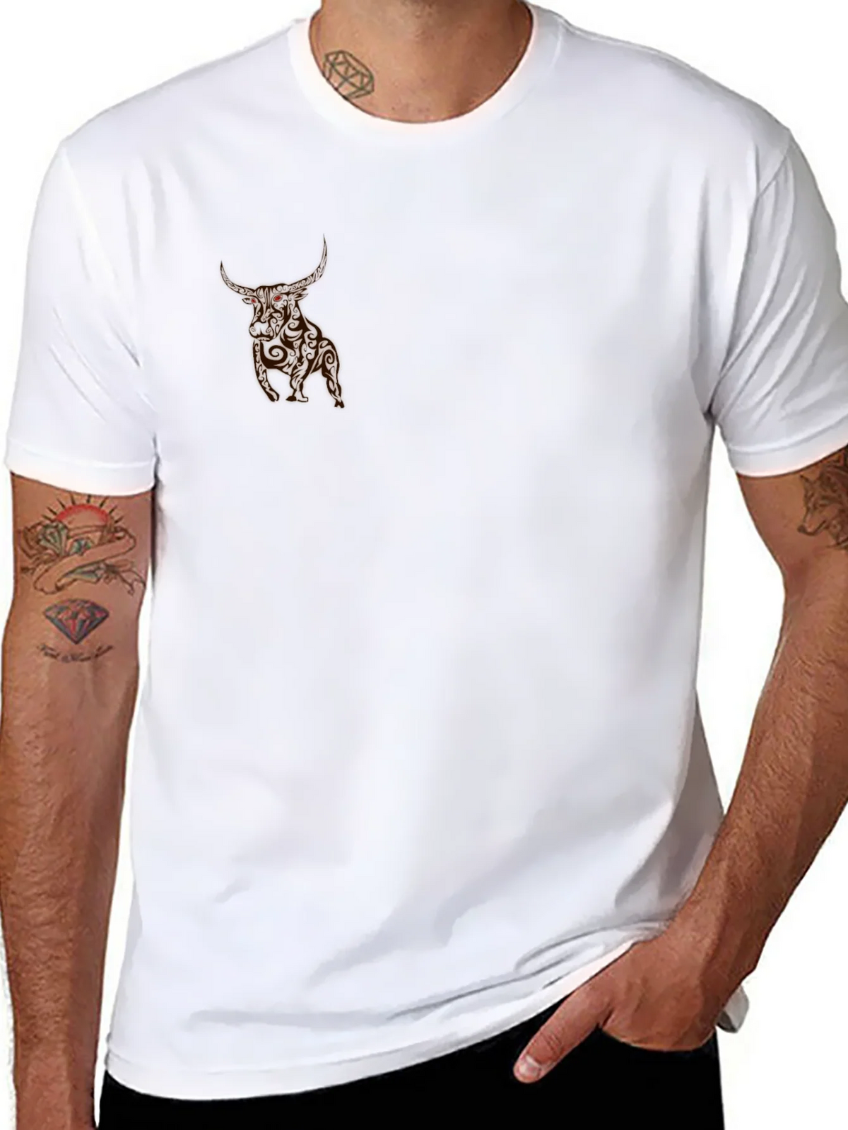 Mens Black T-Shirt with Bull Graphic product image 7