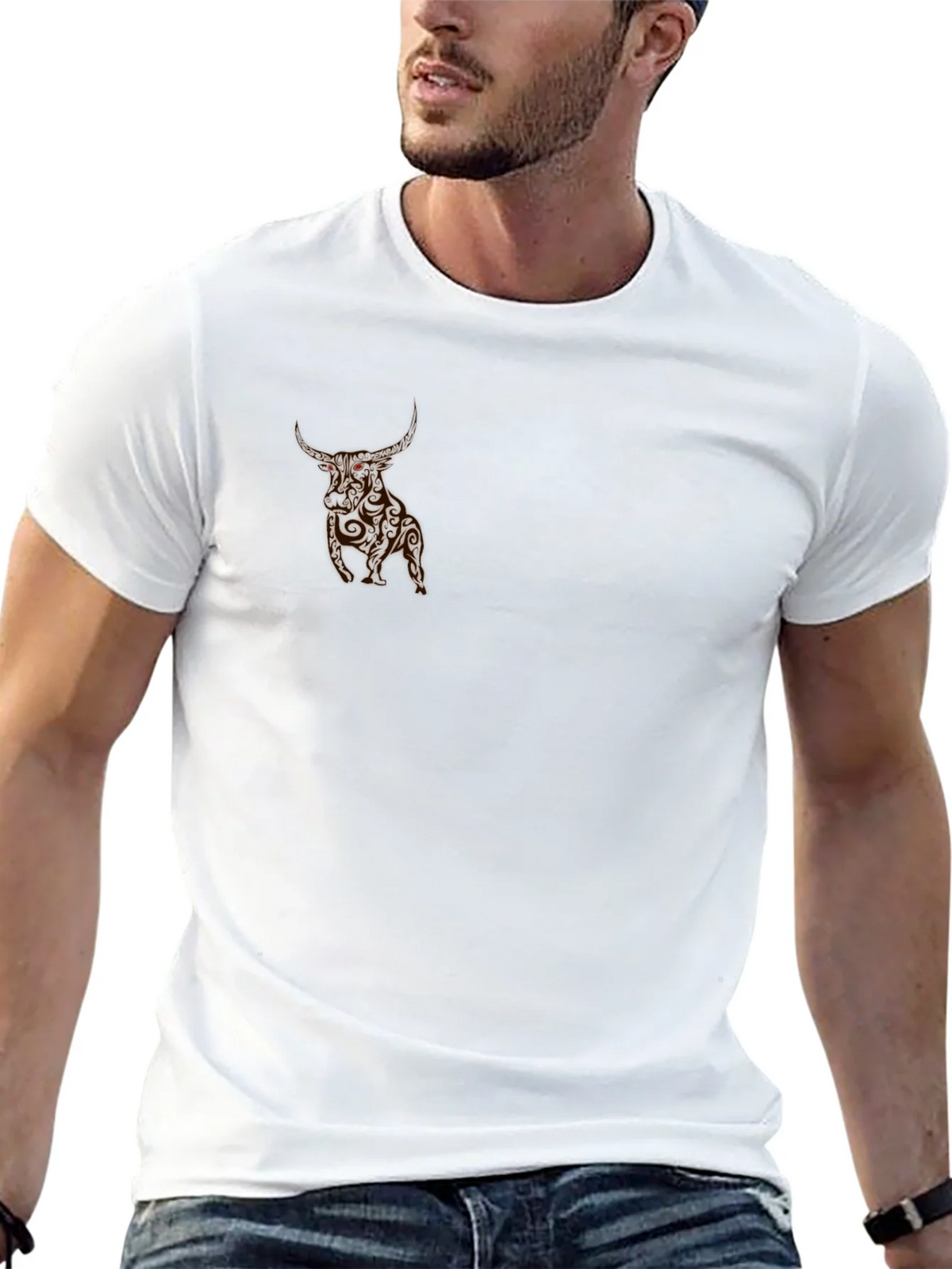 Mens Black T-Shirt with Bull Graphic product image 12
