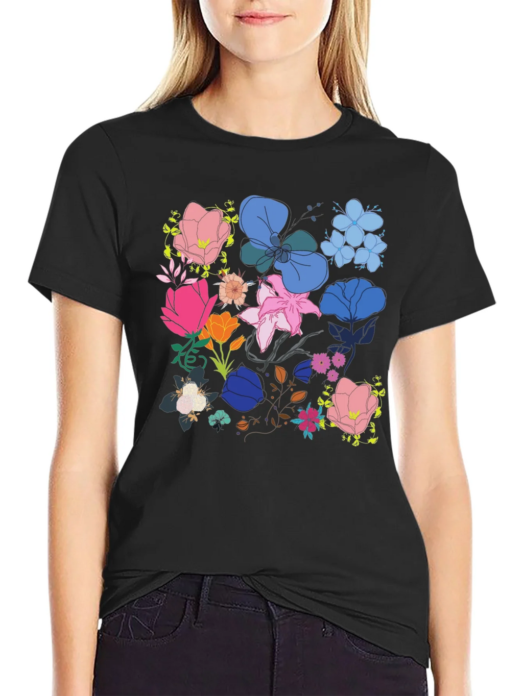 Floral Print Graphic Tee - Black product image 2
