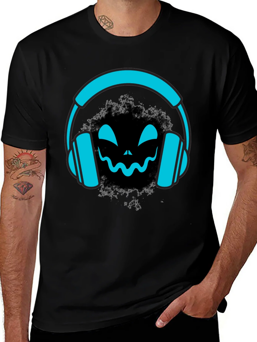 DJ Headphone Halloween Black T-Shirt product image 1