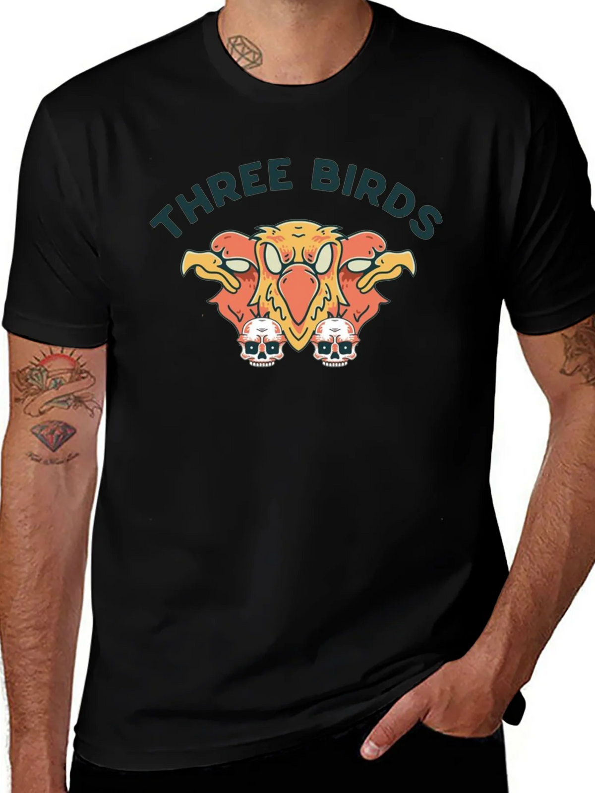 Three Birds Graphic Print Black T-Shirt product image 1