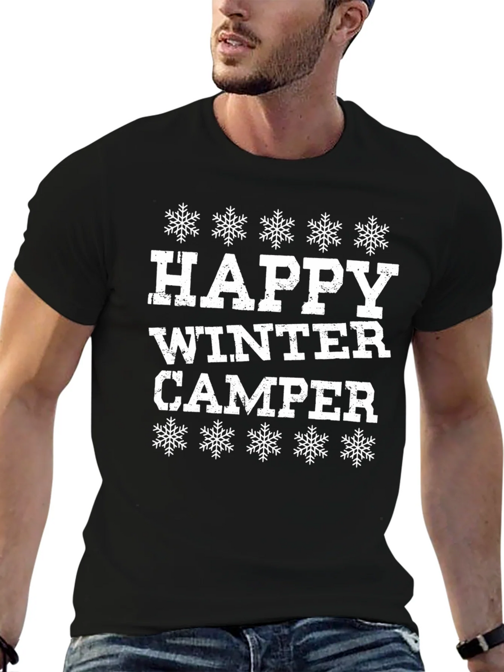 Happy Winter Camper Black Graphic T-Shirt product image 6