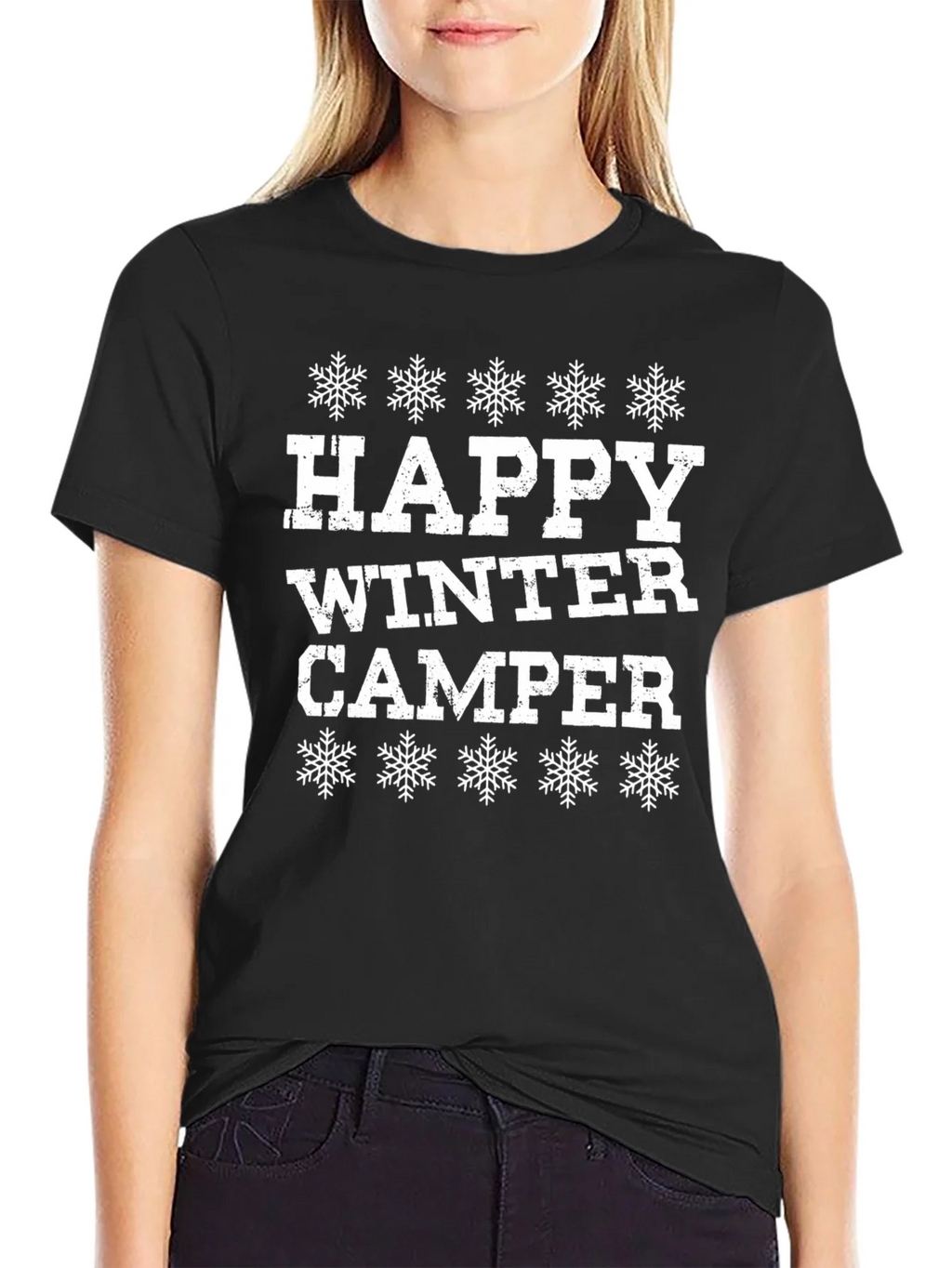 Happy Winter Camper Black Graphic T-Shirt product image 2