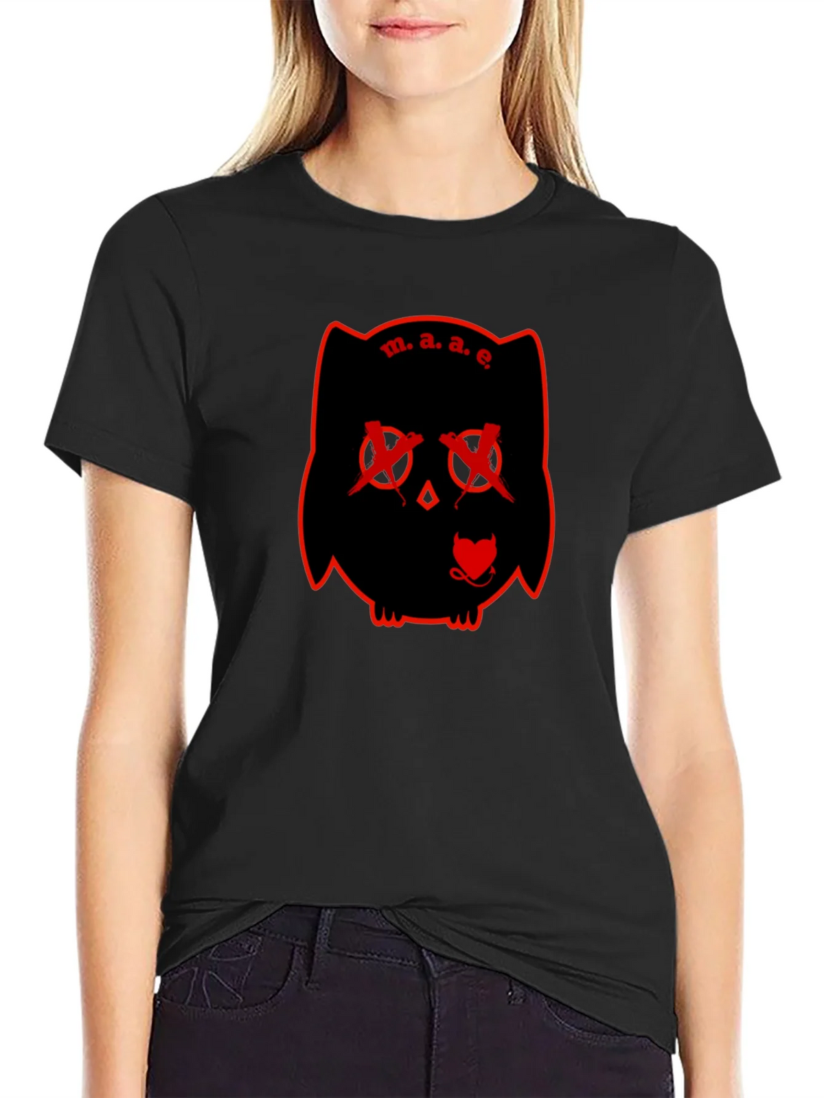 M.A.E. Owl Graphic Print Black T-Shirt product image 2