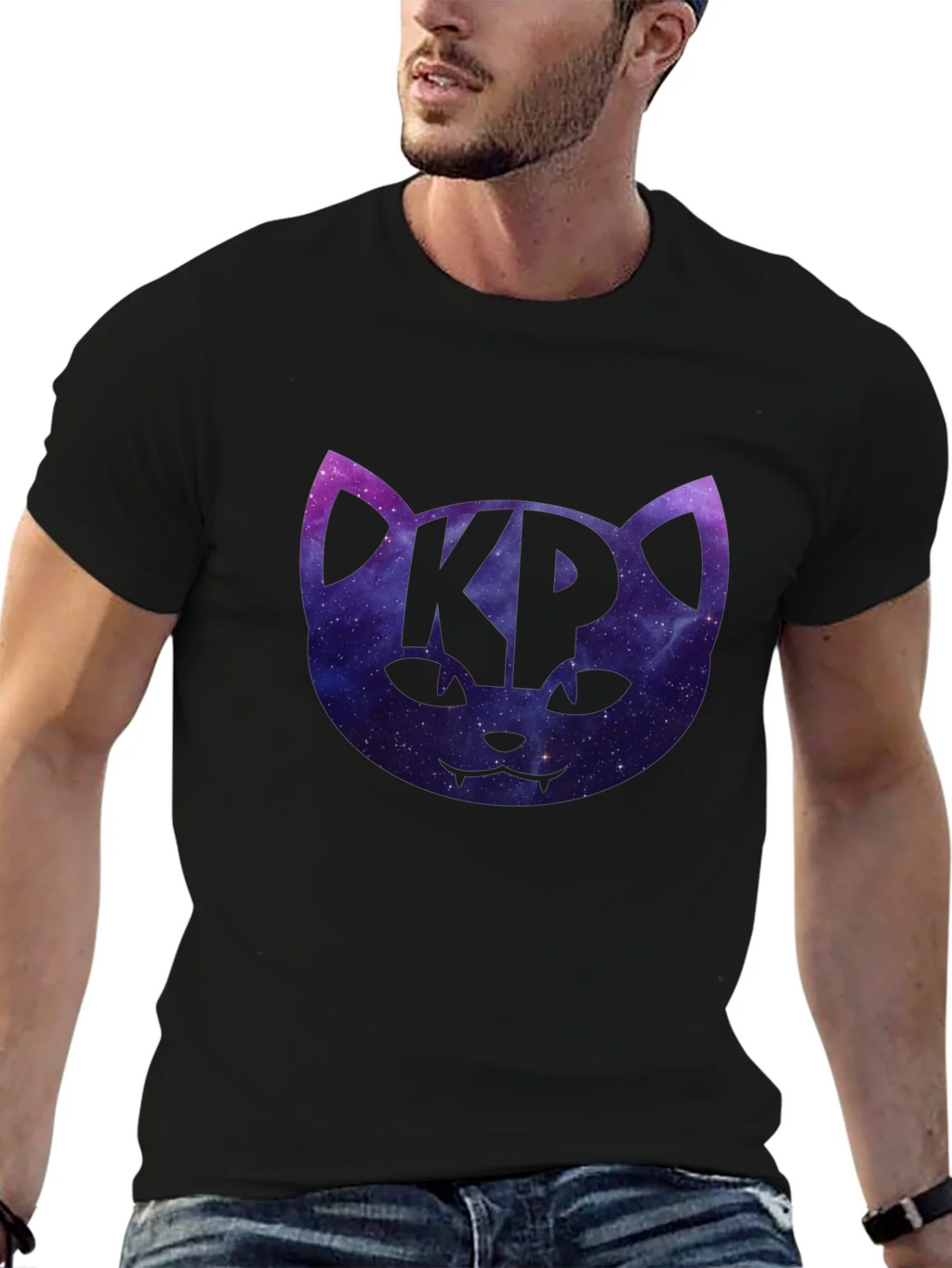 Cosmic Cat KP Black T-Shirt - Galaxy Kitty Design product image 6