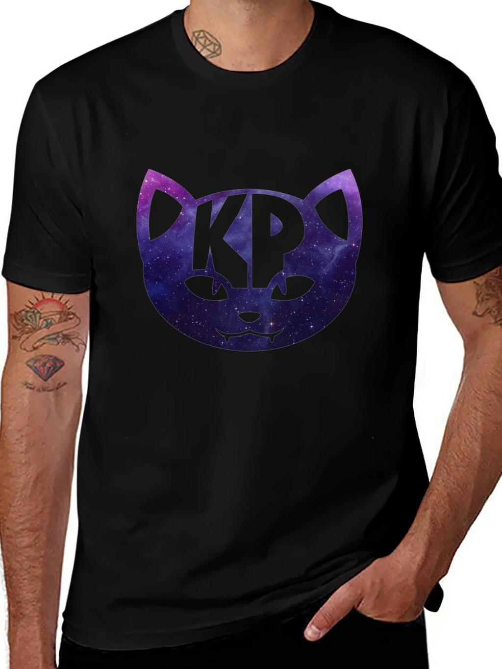 Cosmic Cat KP Black T-Shirt - Galaxy Kitty Design product image 1