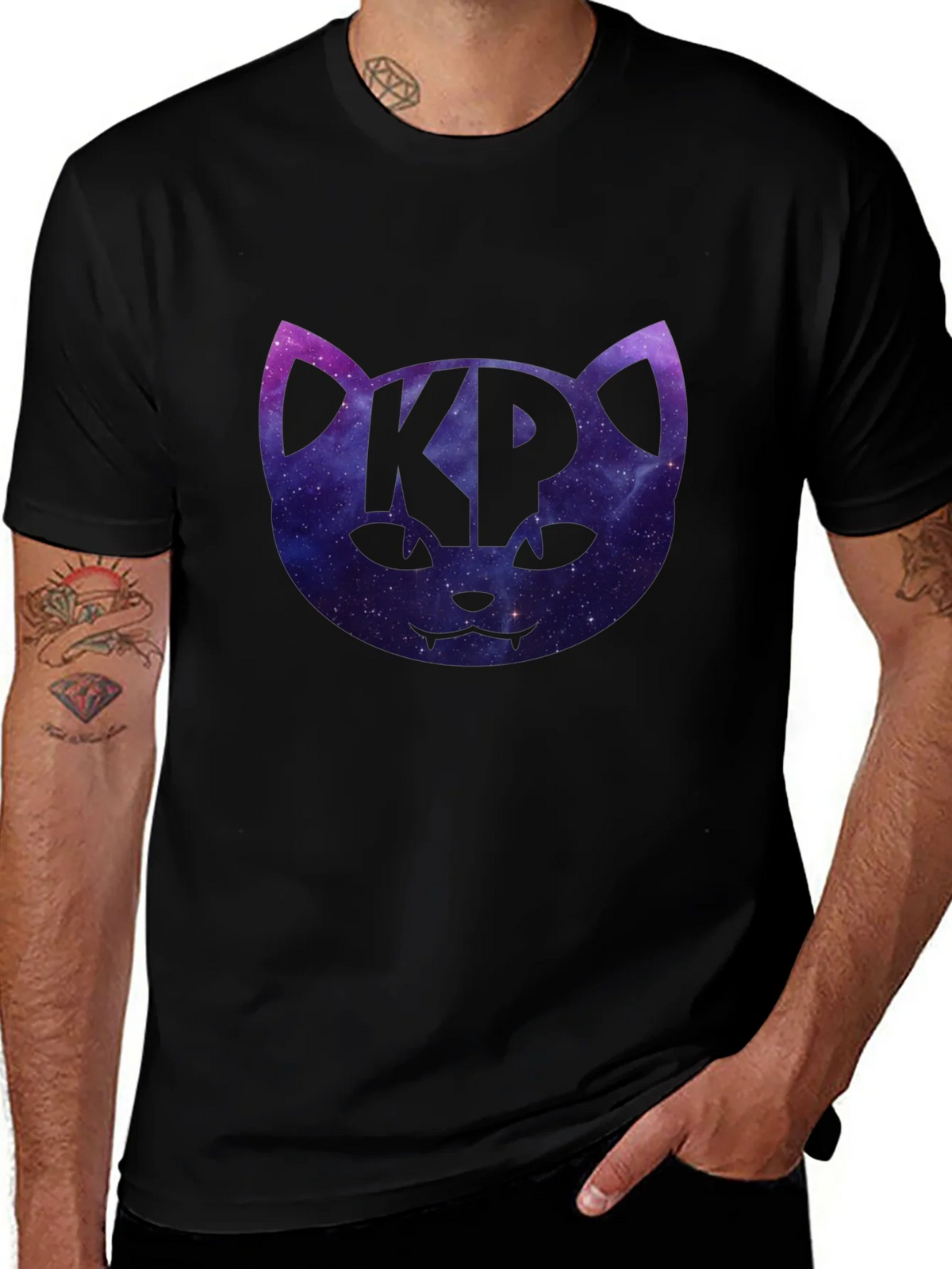Cosmic Cat KP Black T-Shirt - Galaxy Kitty Design product image 1