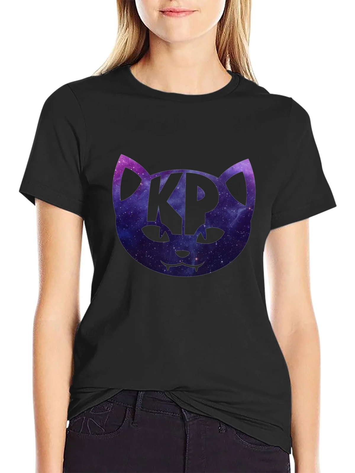 Cosmic Cat KP Black T-Shirt - Galaxy Kitty Design product image 2