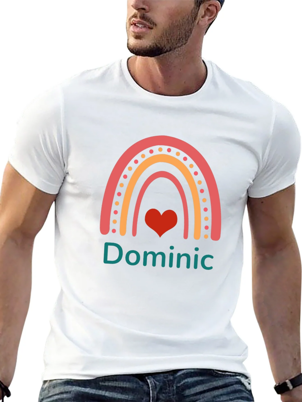 Personalized Dominic Rainbow Heart T-Shirt product image 12