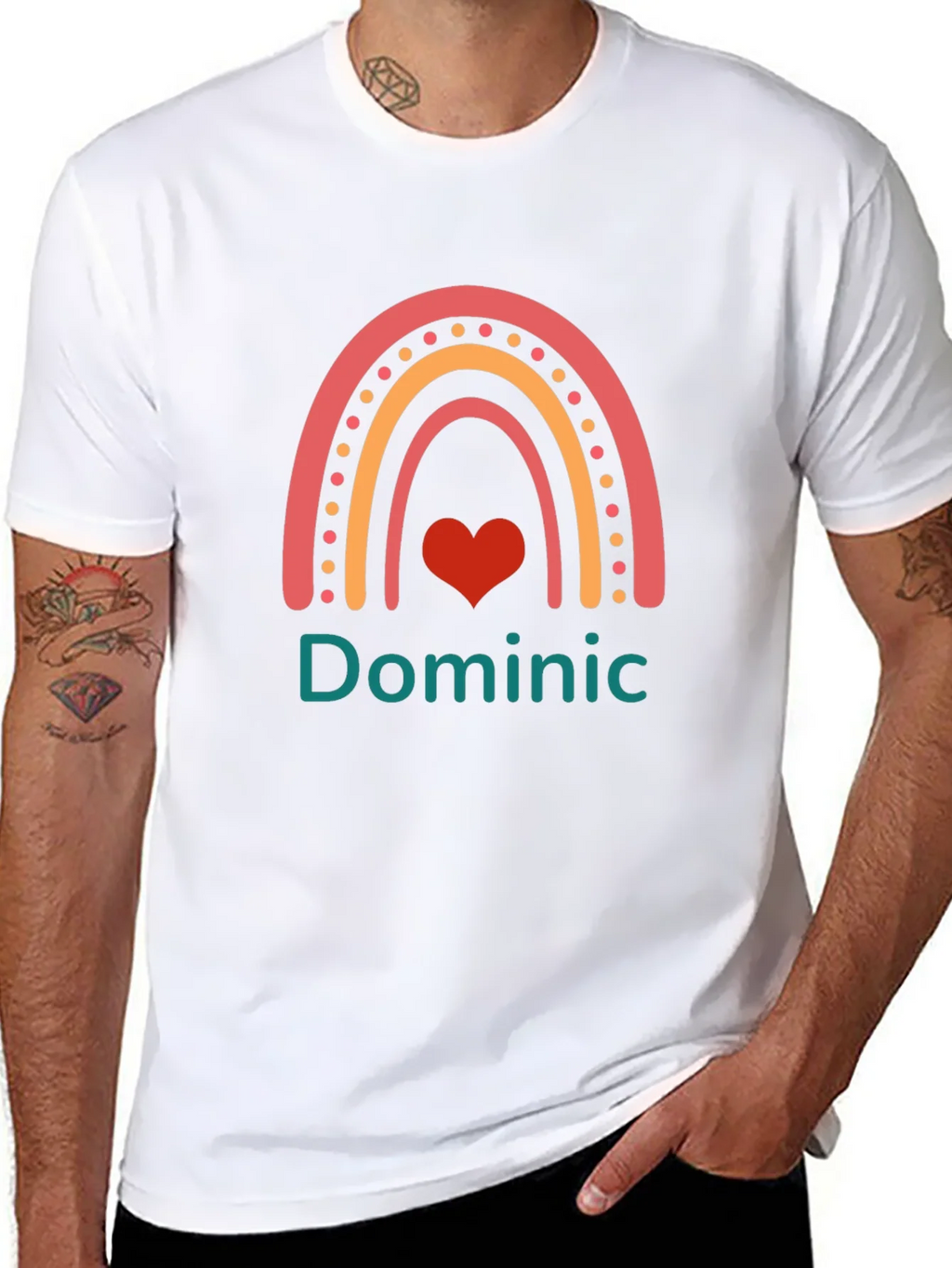 Personalized Dominic Rainbow Heart T-Shirt product image 7