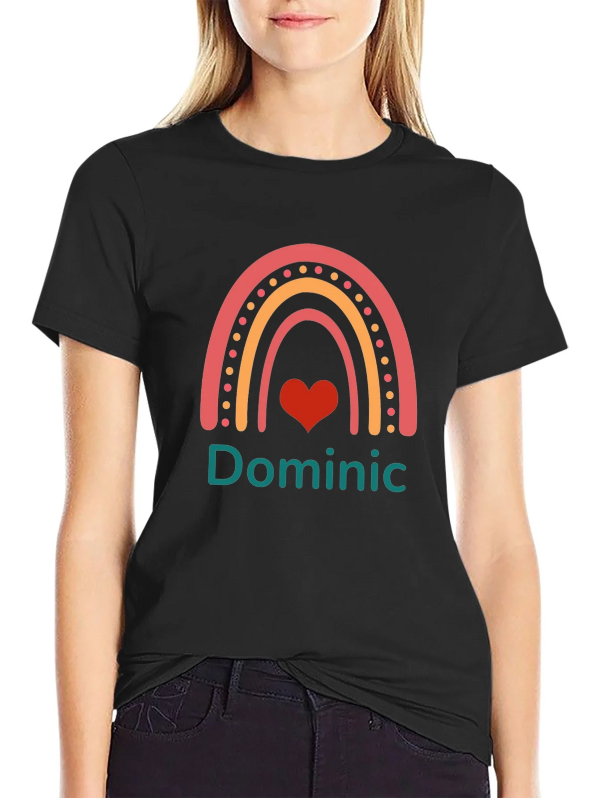 Personalized Dominic Rainbow Heart T-Shirt product image 2