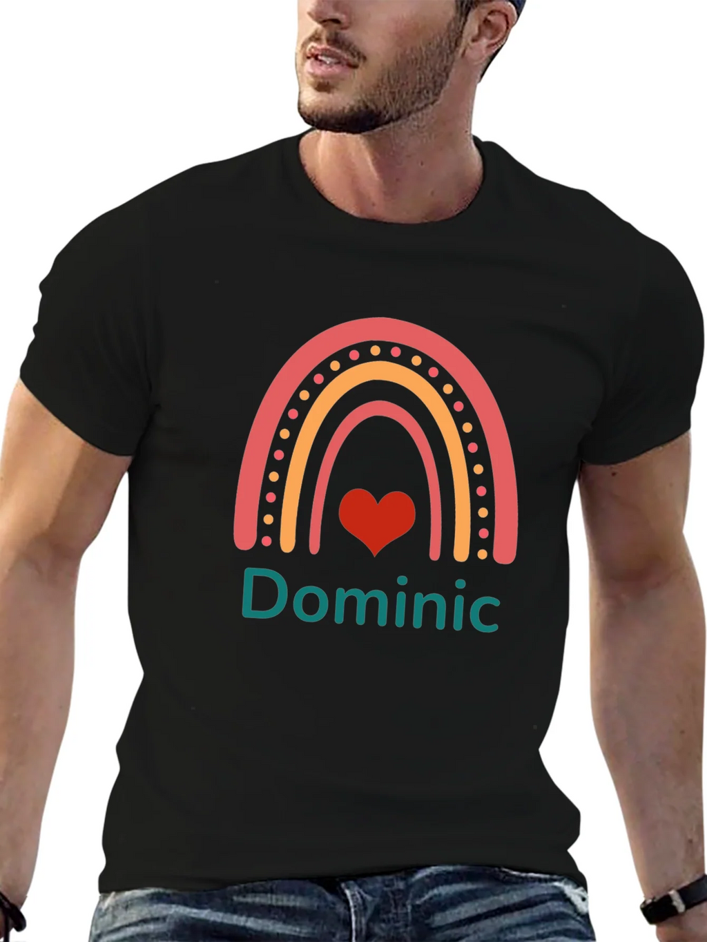 Personalized Dominic Rainbow Heart T-Shirt product image 6