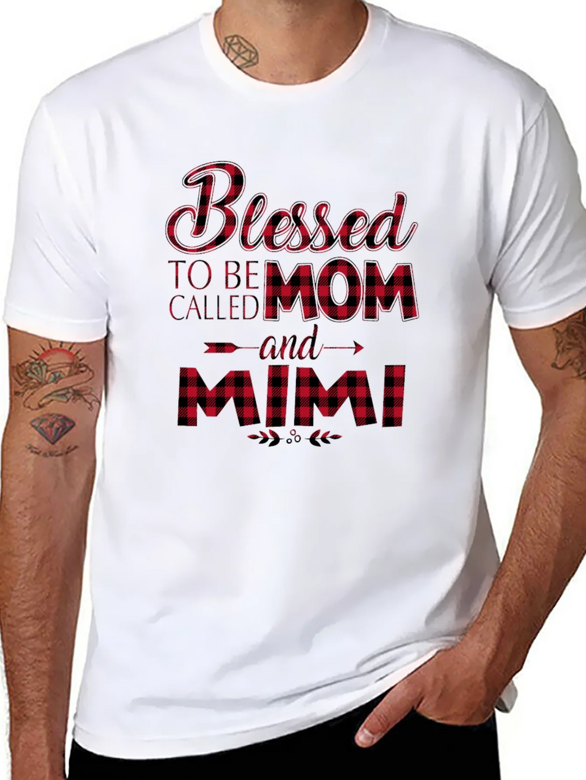 Blessed Mom and Mimi Buffalo Plaid T-Shirt product image 7