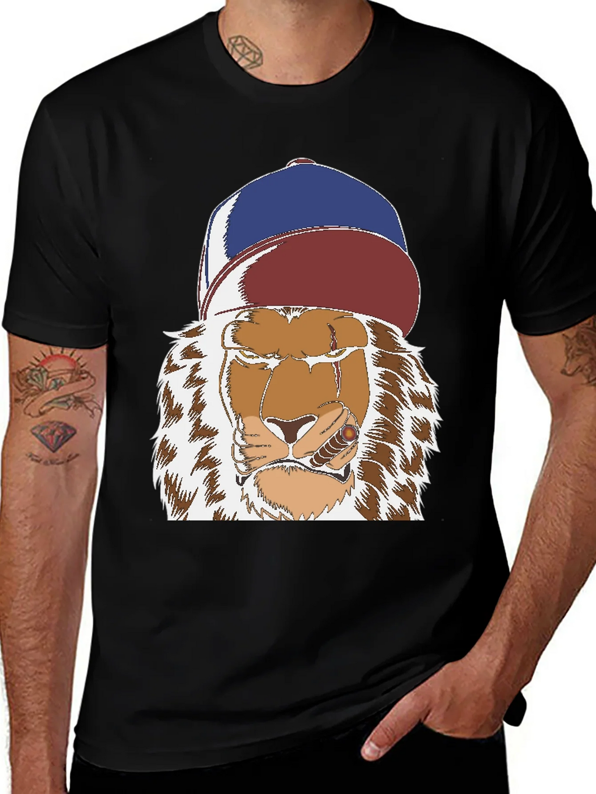 Lion with Cigar Graphic Tee - Streetwear Style