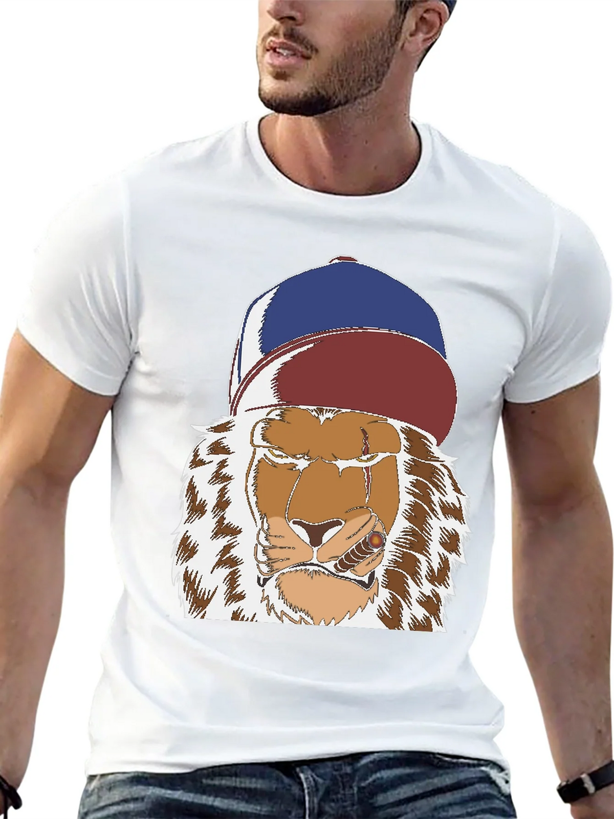 Lion with Cigar Graphic Tee - Streetwear Style