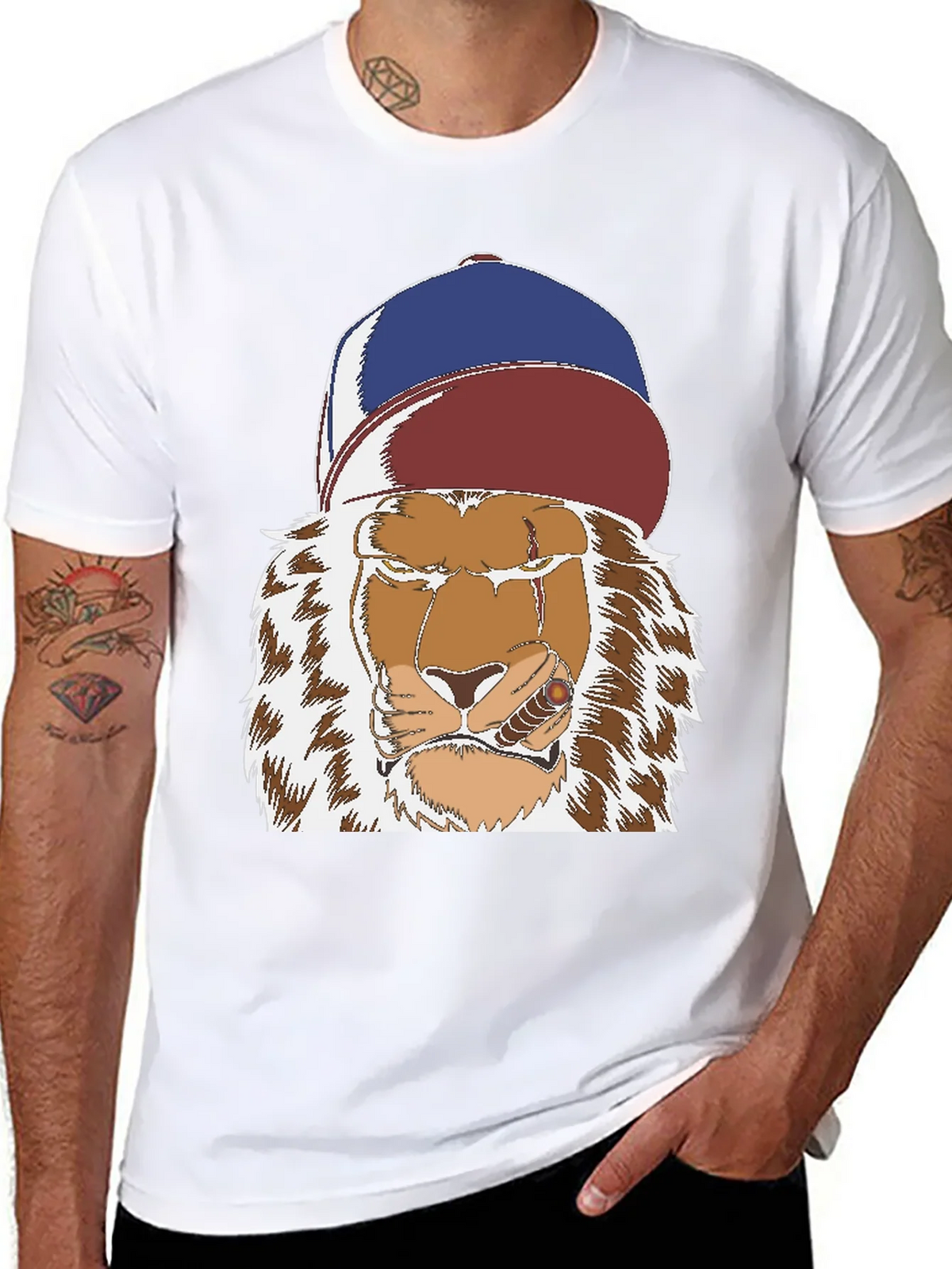 Lion with Cigar Graphic Tee - Streetwear Style
