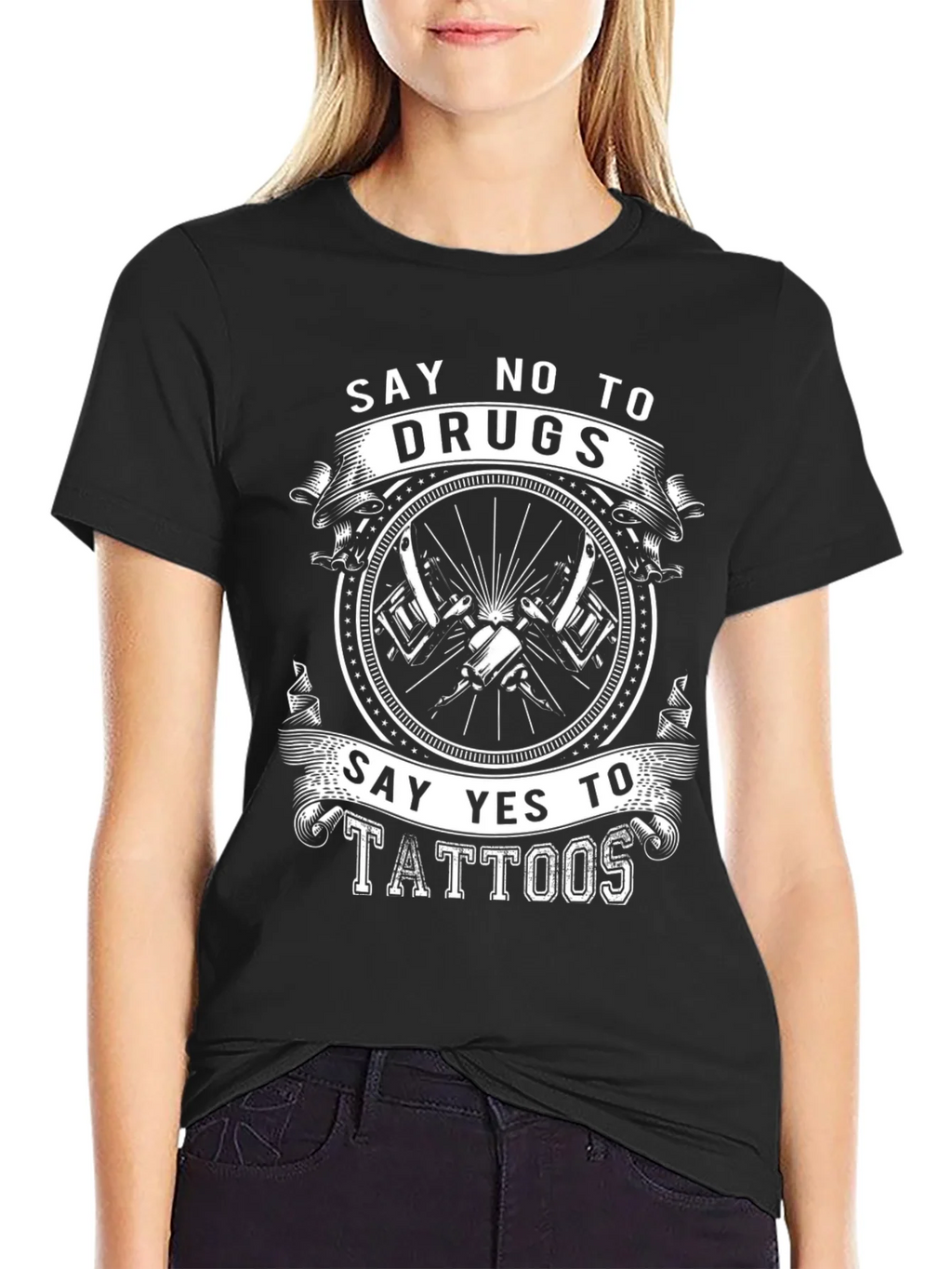 Say No to Drugs Yes to Tattoos Black Graphic Tee product image 2