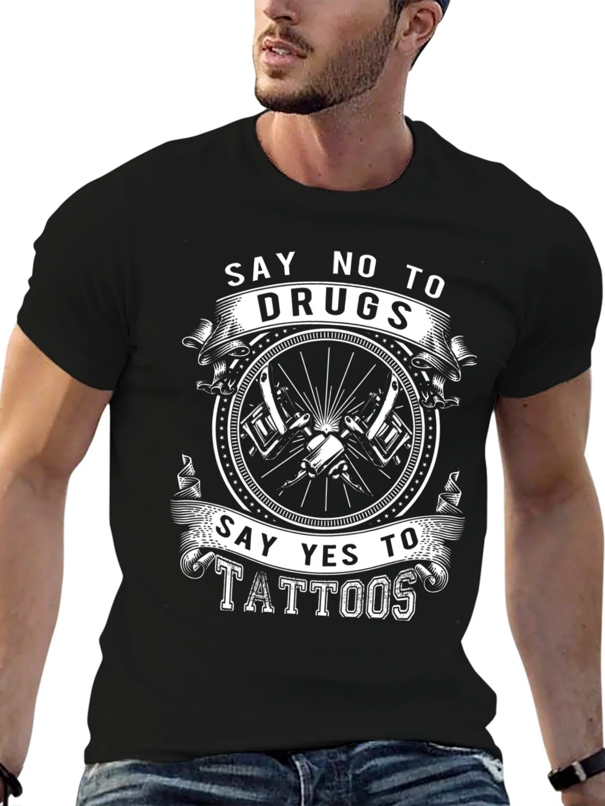 Say No to Drugs Yes to Tattoos Black Graphic Tee product image 6