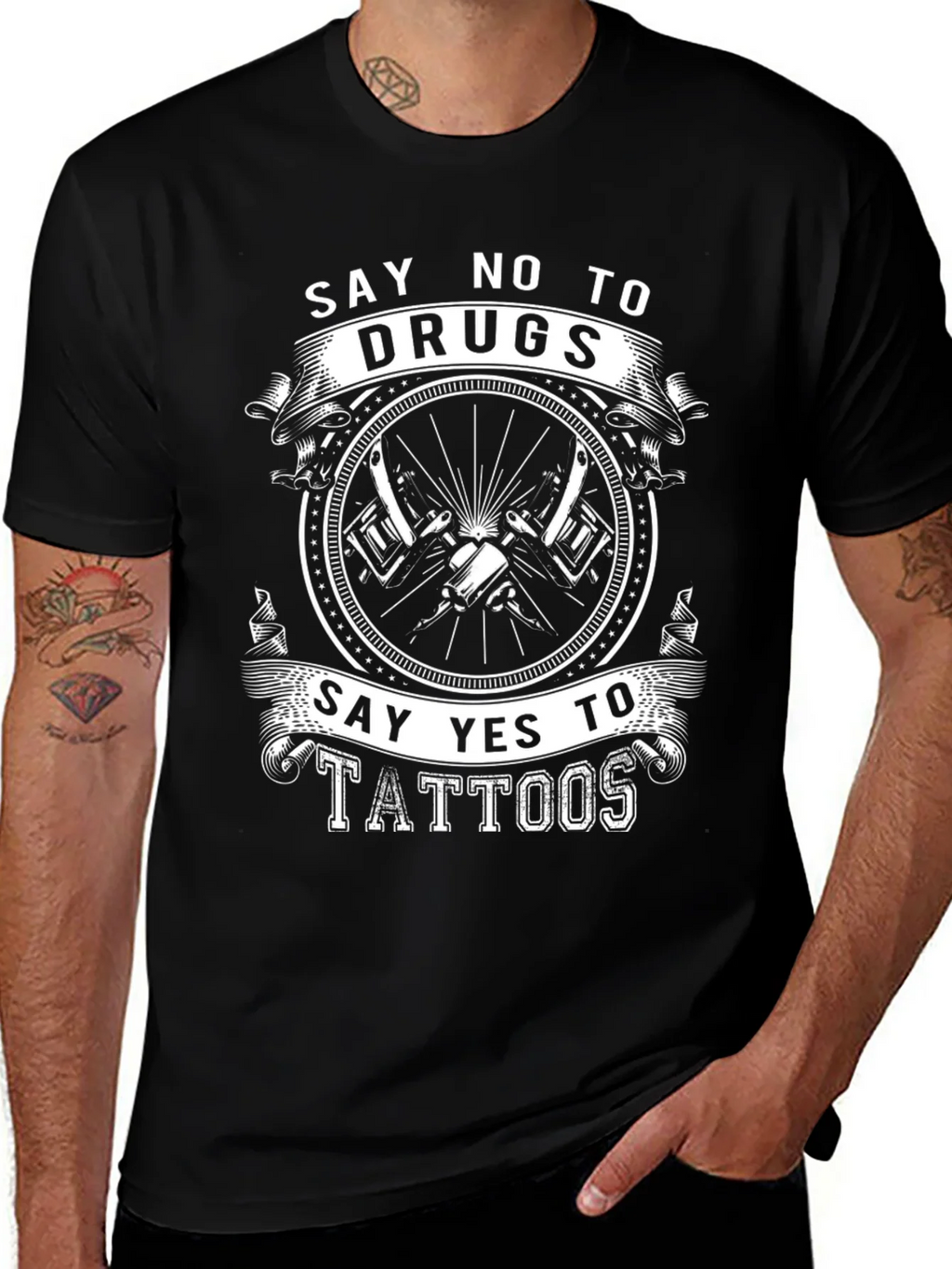 Say No to Drugs Yes to Tattoos Black Graphic Tee product image 1