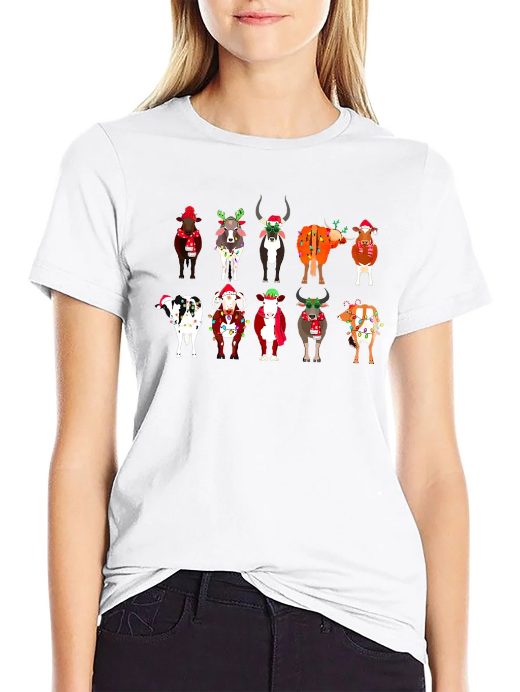 Festive Christmas Cows Black T-Shirt product image 8