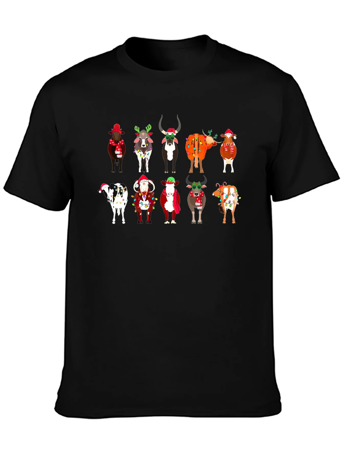 Festive Christmas Cows Black T-Shirt product image 3